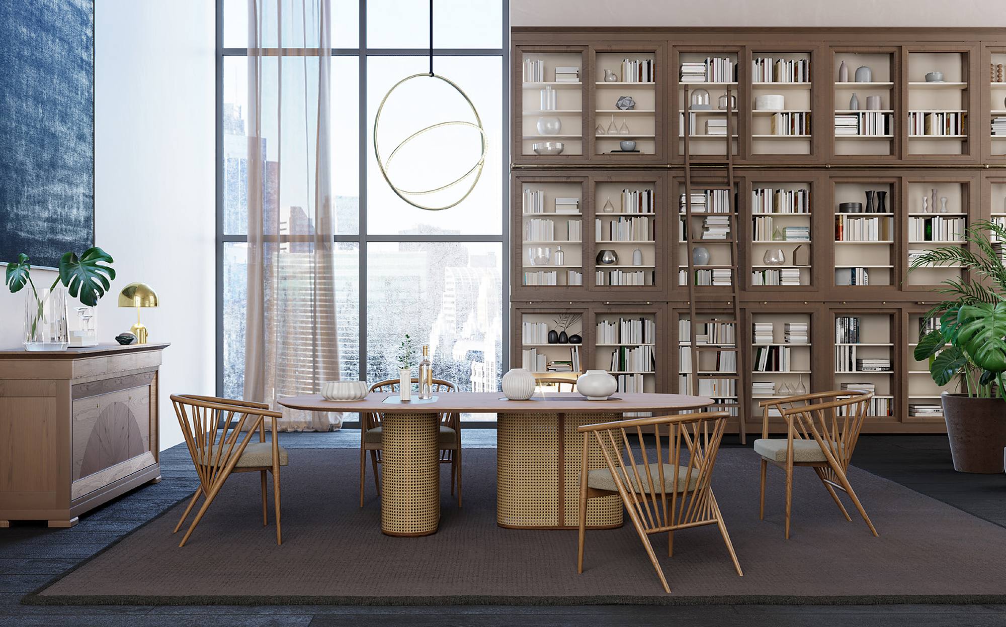 Morelato Bookcases and Spaces модульная система Biedermeier со столом Colonial &ndash; итальянские книжные шкафы и мебель люкс