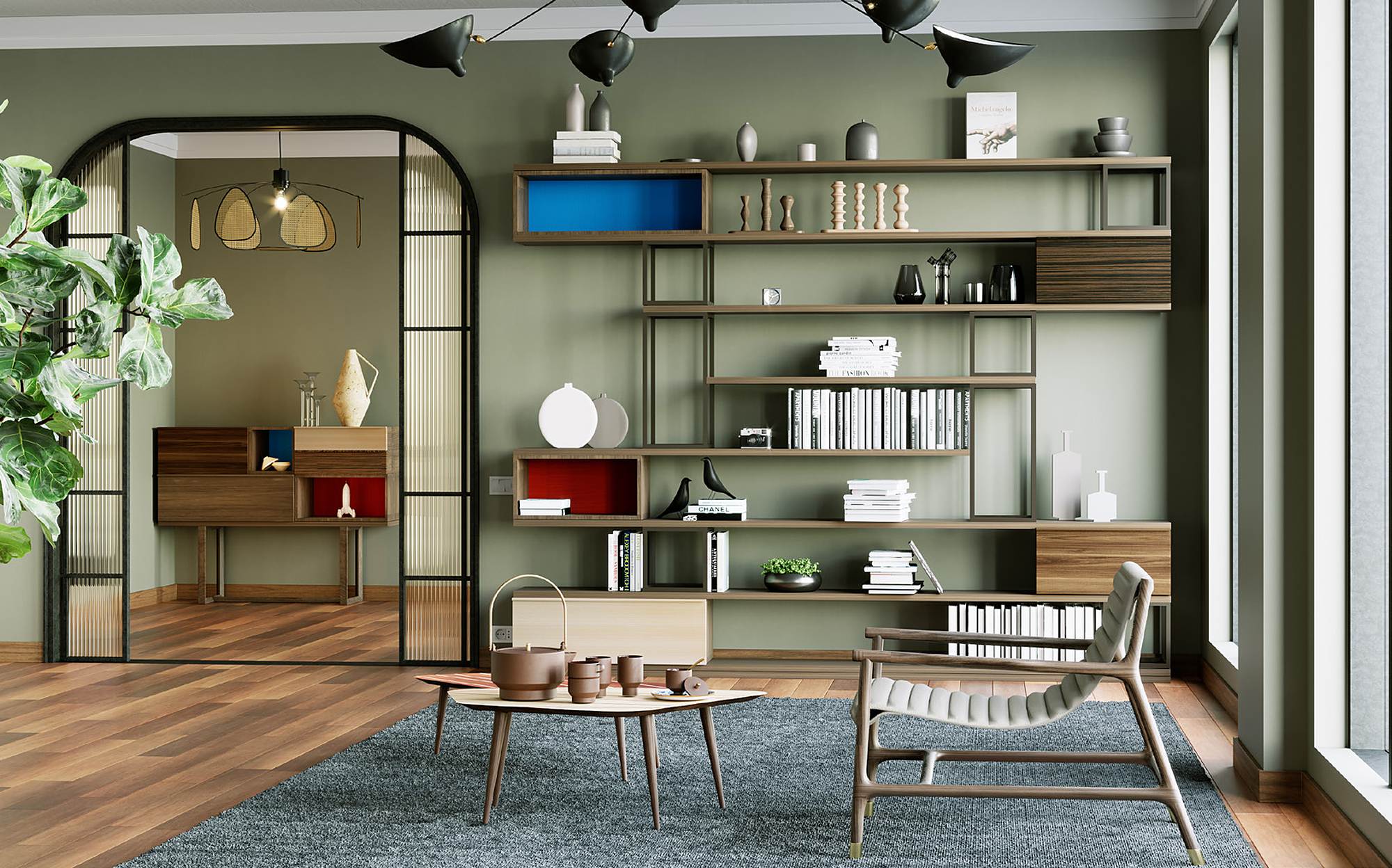 Morelato Bookcases and Spaces модульная система Swing с журнальными столиками Gene и Frank &ndash; итальянские книжные шкафы и мебель люкс