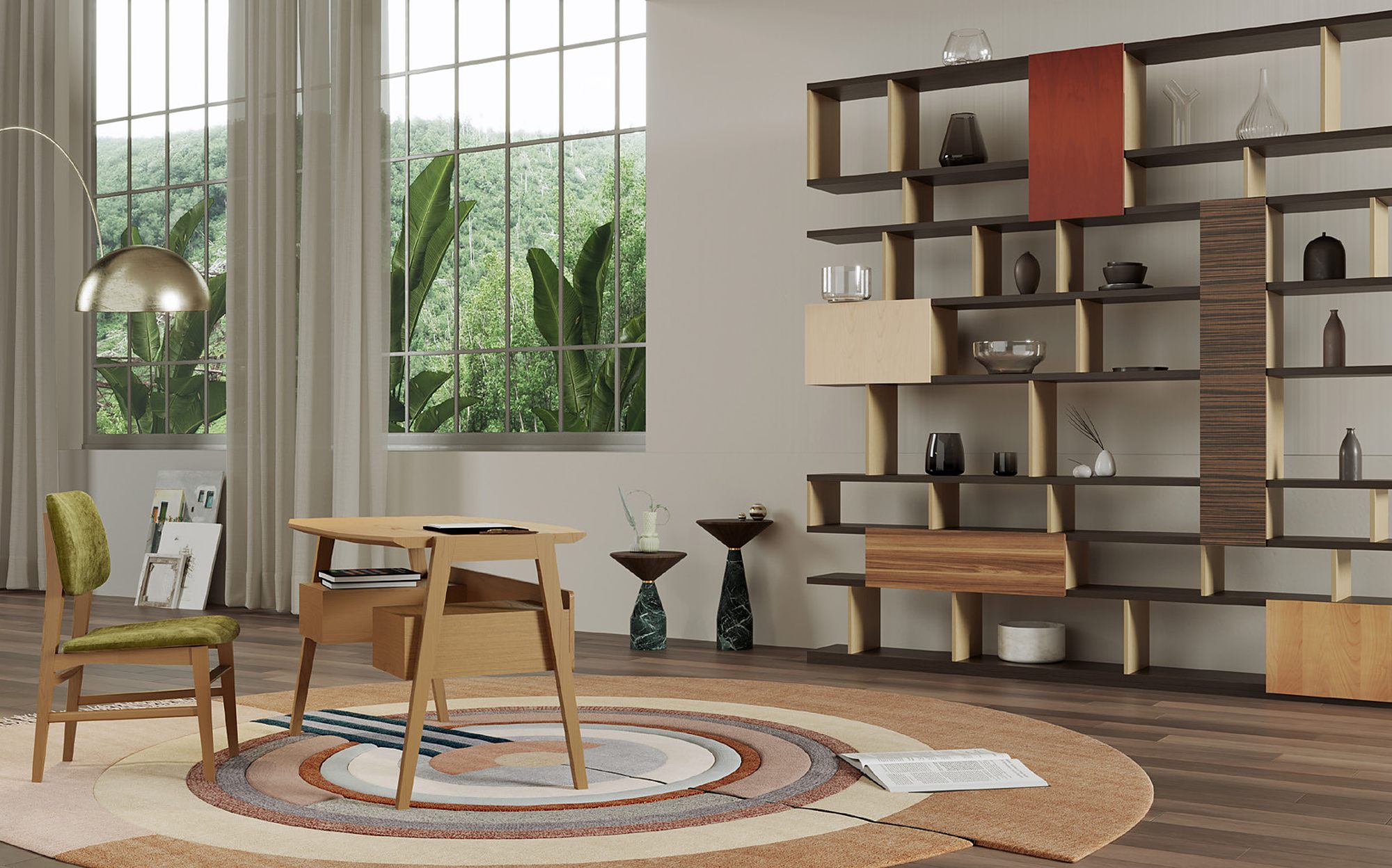 Morelato Bookcases and Spaces стеллаж Babilonia с письменным столом Eugenio &ndash; итальянские книжные шкафы и мебель люкс
