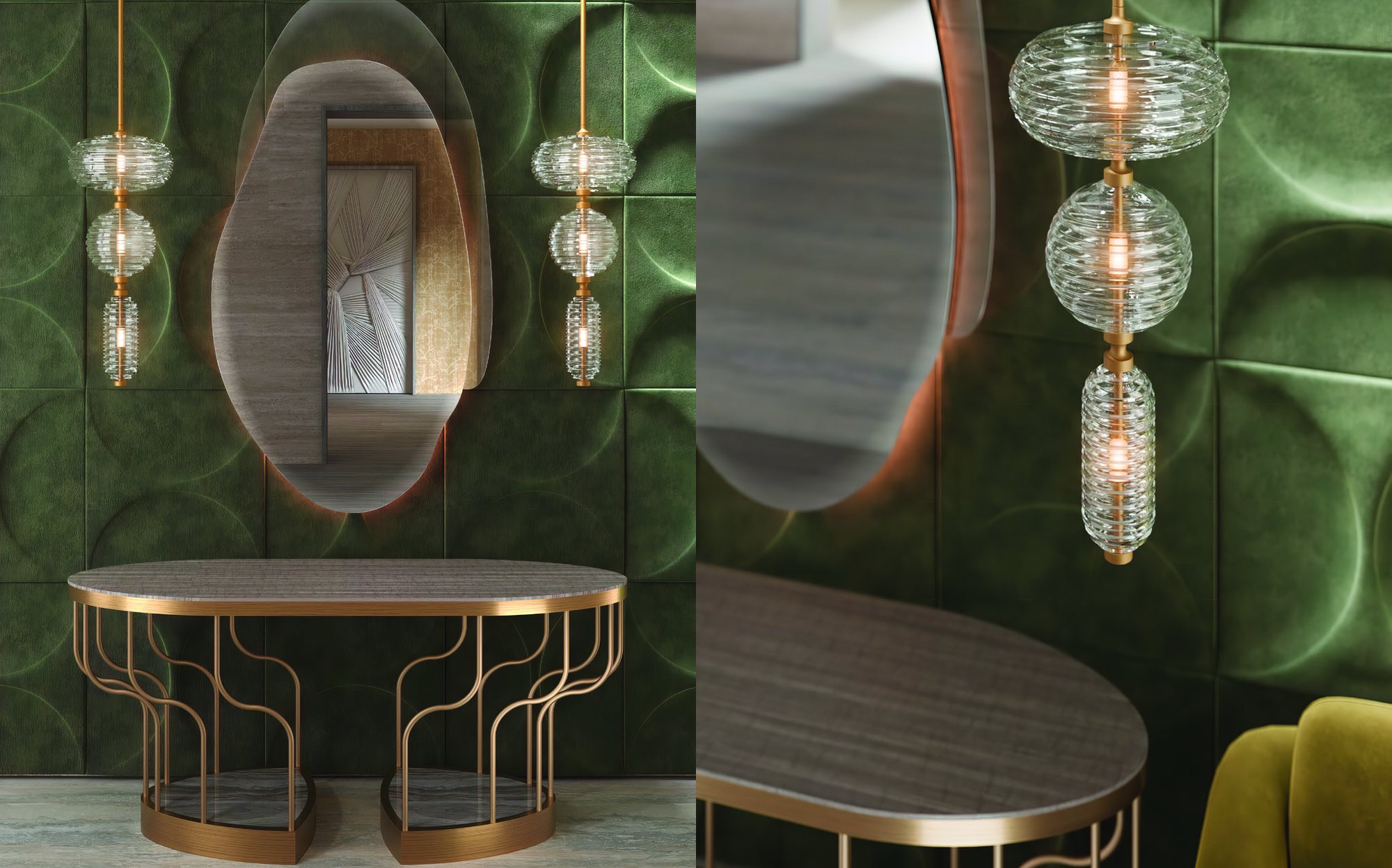 Patrizia Garganti Trinity pendant lamps in dressing area with mirror Patrizia Garganti Trinity pendant lamps in dressing area with mirror – Italian luxury decorative lighting