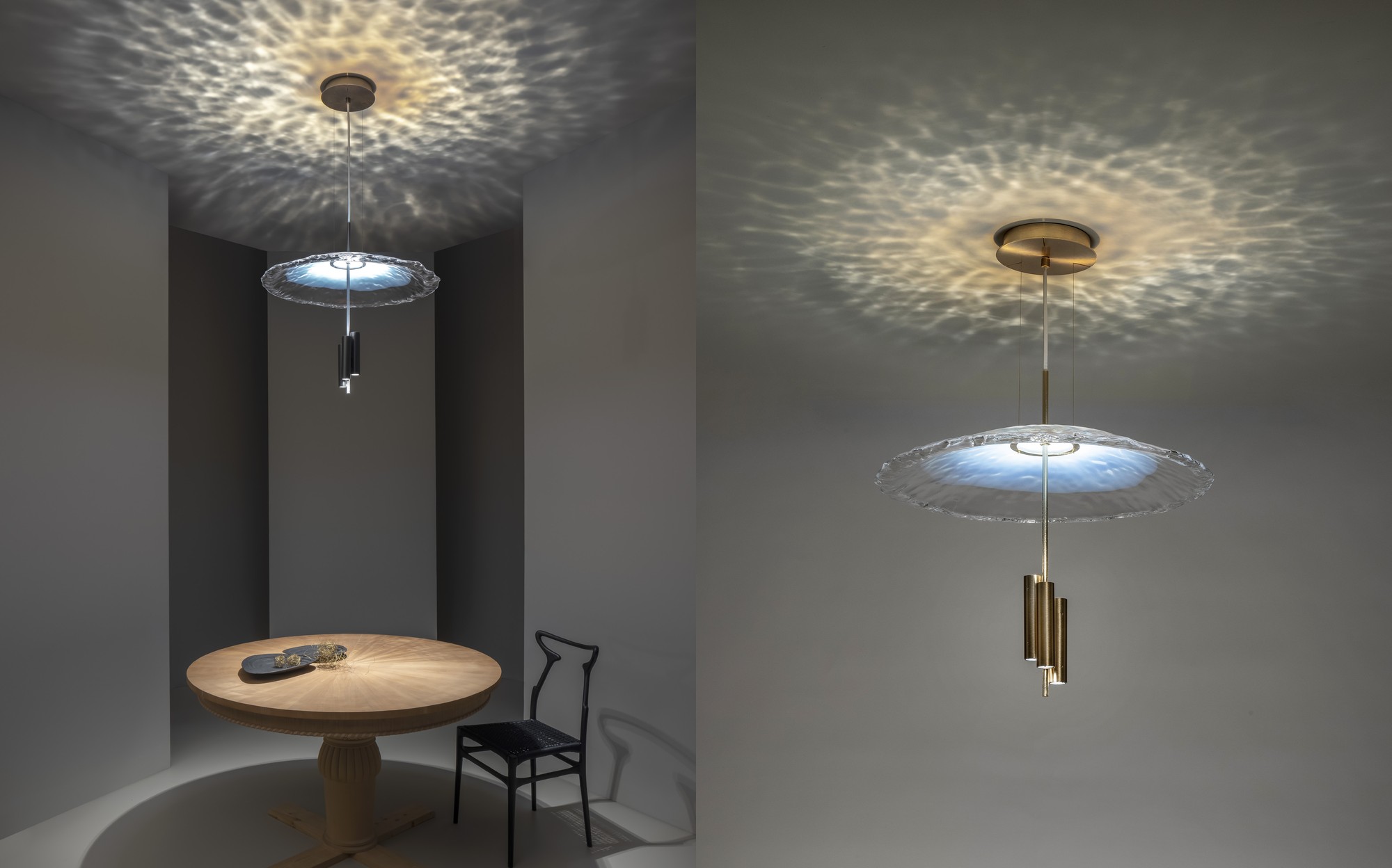 Patrizia Volpato Light to Uniqueness Nebula ceiling and pendant lamps with light reflections &ndash; Italian luxury glass lighting