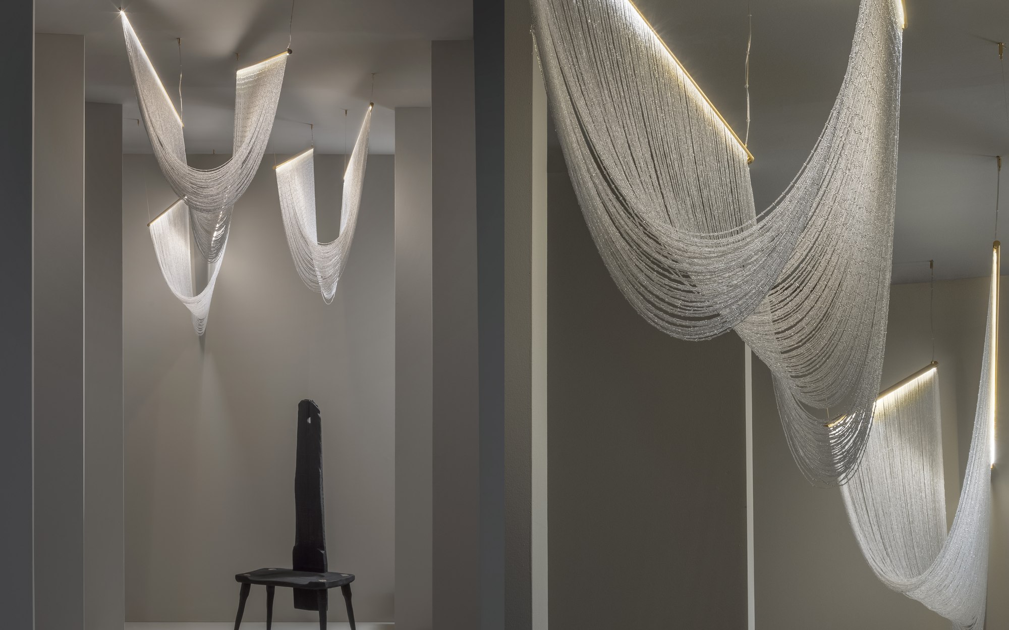 Patrizia Volpato Light to Uniqueness Aphrodite wall lamps and glass chain installation &ndash; Italian luxury glass lighting