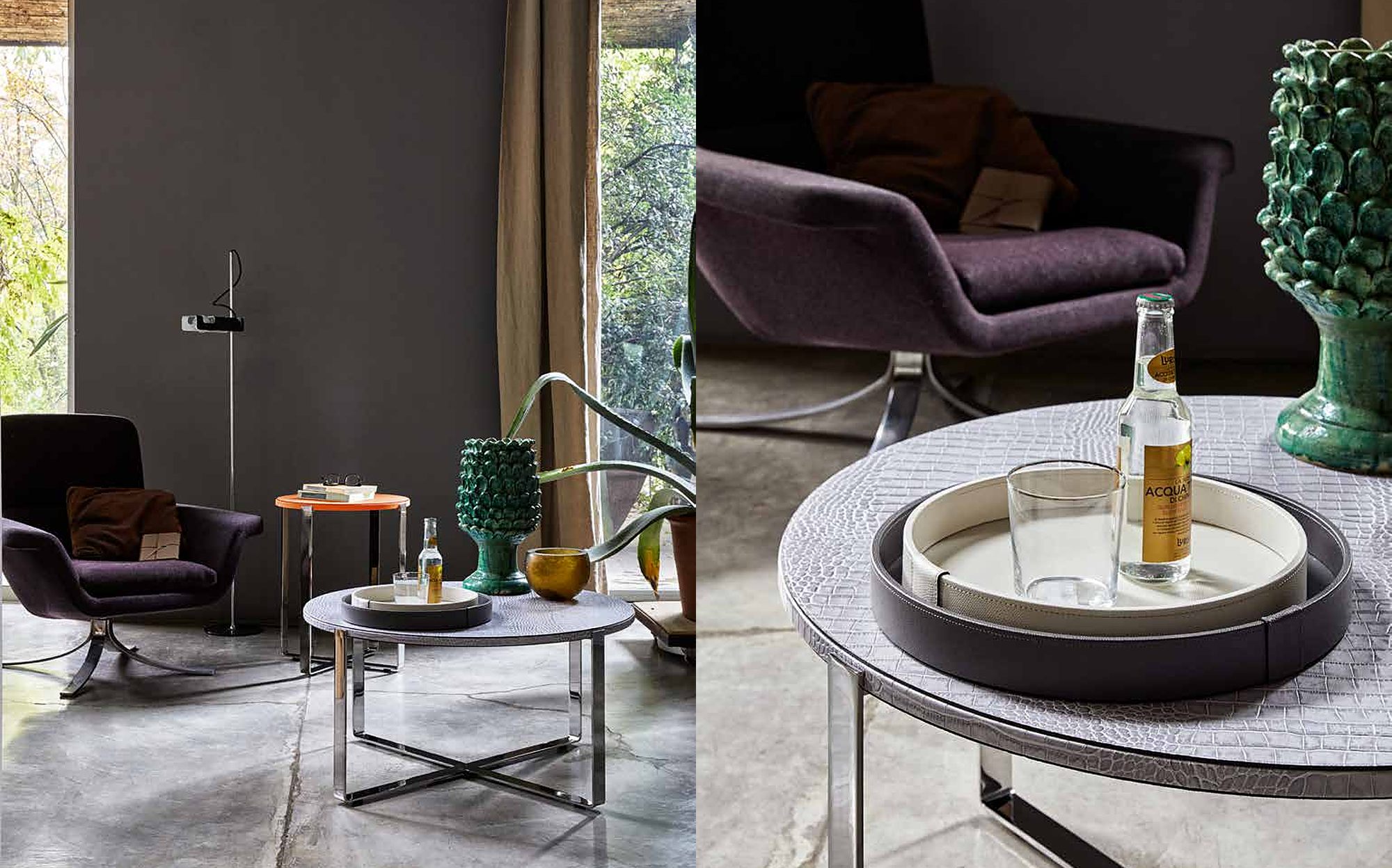 Pinetti Collection 2024 leather coffee table and round leather tray Pinetti Collection 2024 leather coffee table and round leather tray – Italian luxury leather accessories