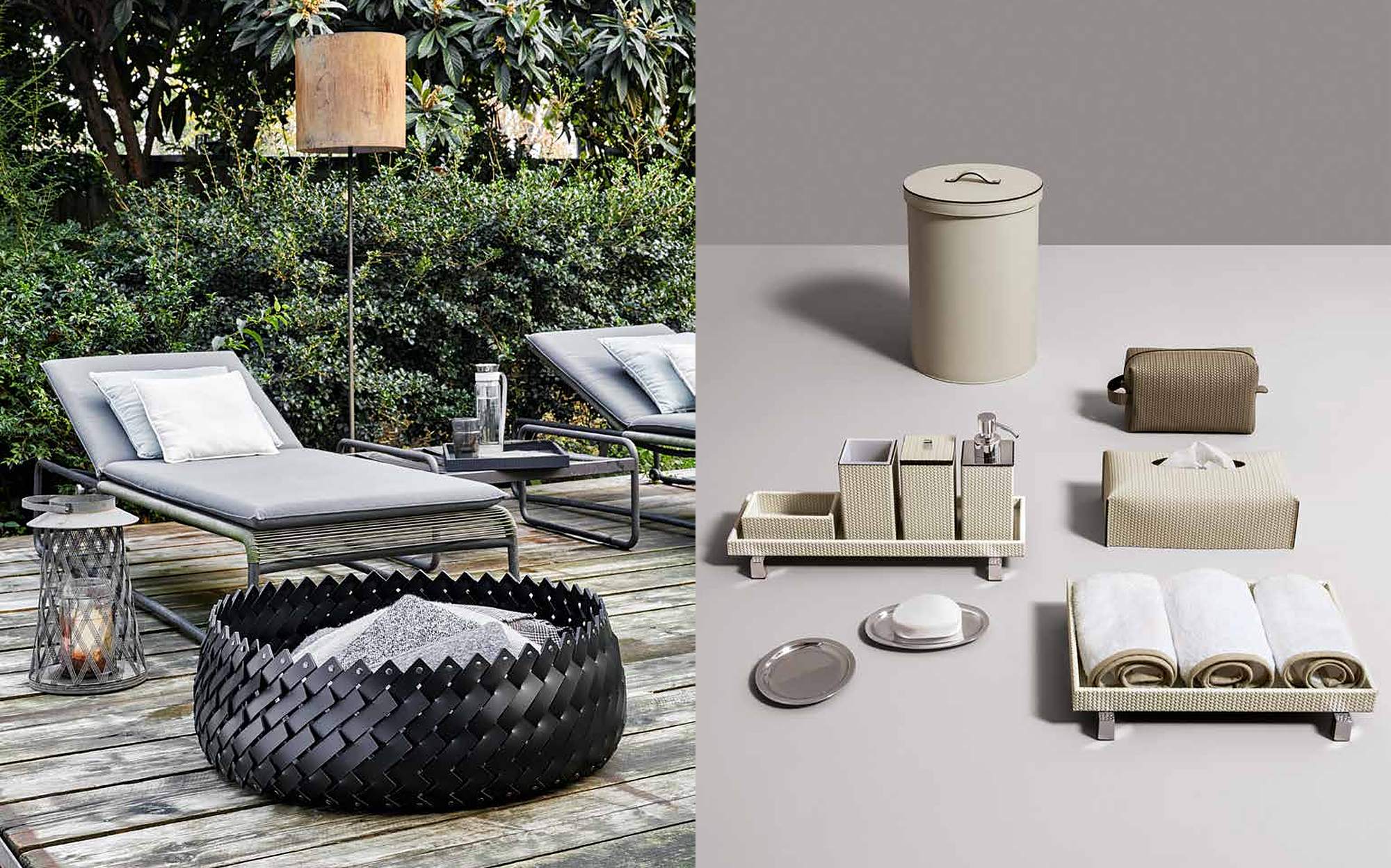 Pinetti Collection 2024 woven leather basket outdoors and bathroom accessories Pinetti Collection 2024 woven leather basket outdoors and bathroom accessories – Italian luxury leather accessories