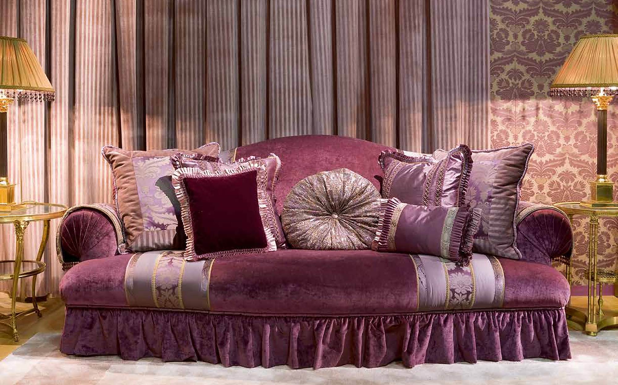 Provasi Heritage purple velvet sofa with flounce Provasi Heritage purple velvet sofa with flounce – classic Italian luxury furniture