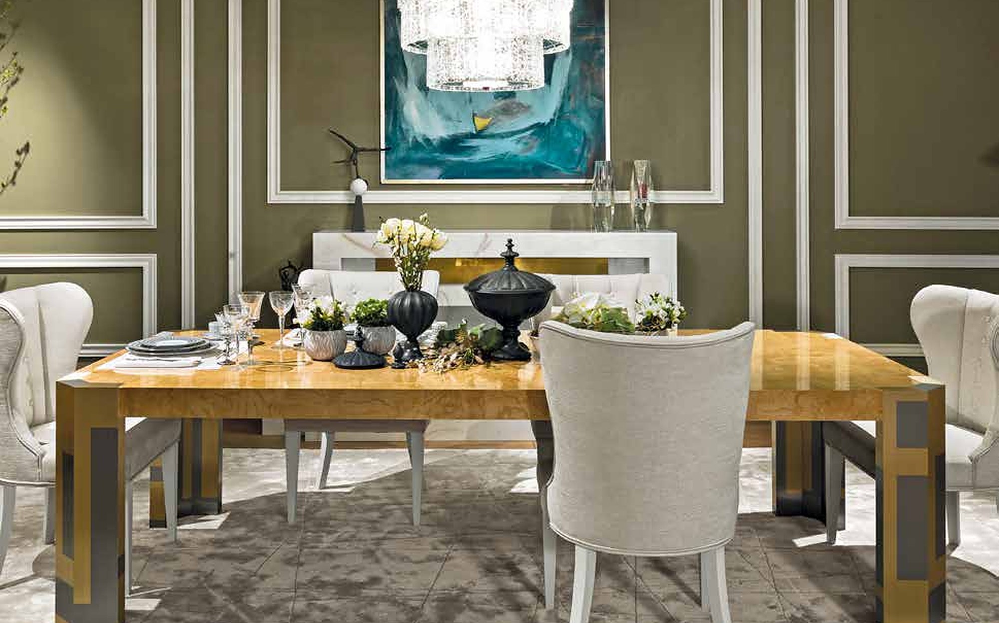 Provasi More dining room with brass trimmed table Provasi More dining room with brass trimmed table – contemporary Italian luxury furniture