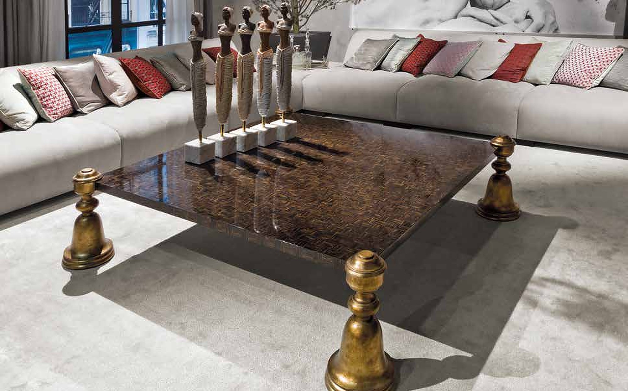Provasi More coffee table with brass legs and corner sofa Provasi More coffee table with brass legs and corner sofa – contemporary Italian luxury furniture