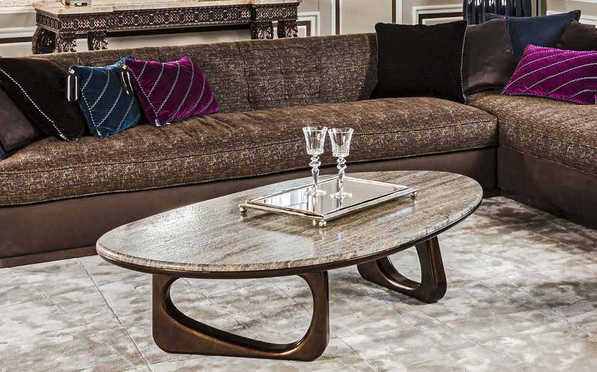 Provasi More corner sofa with oval stone coffee table Provasi More corner sofa with oval stone coffee table – contemporary Italian luxury furniture