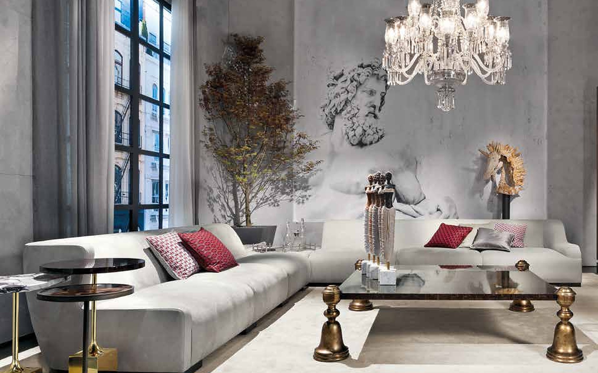 Provasi More living room with corner sofa and glass coffee table Provasi More living room with corner sofa and glass coffee table – contemporary Italian luxury furniture