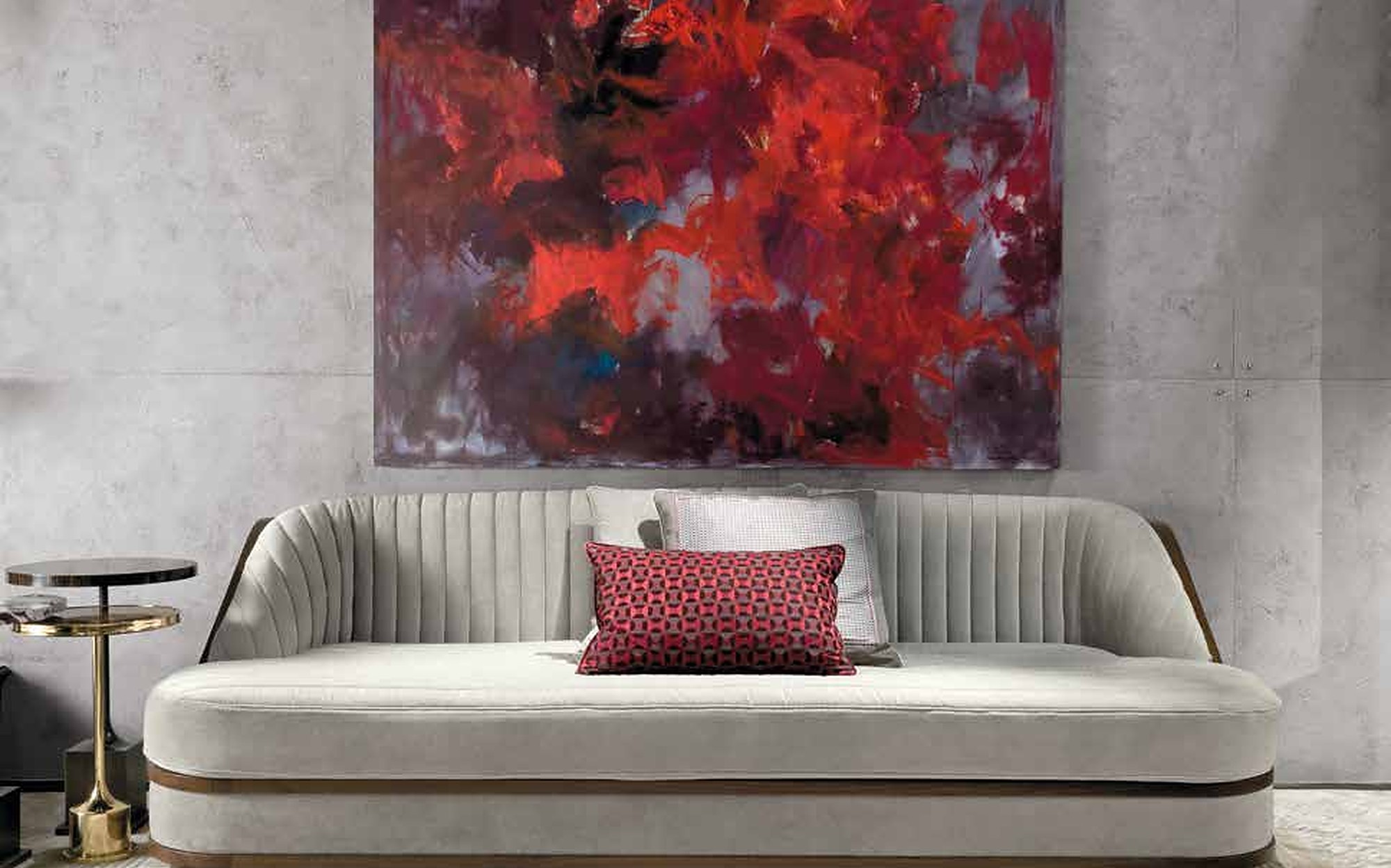 Provasi More channel tufted sofa with abstract painting Provasi More channel tufted sofa with abstract painting – contemporary Italian luxury furniture