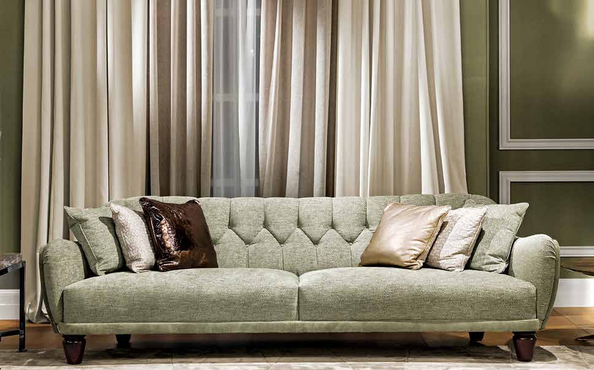 Provasi More tufted sofa in sage velvet Provasi More tufted sofa in sage velvet – contemporary Italian luxury furniture