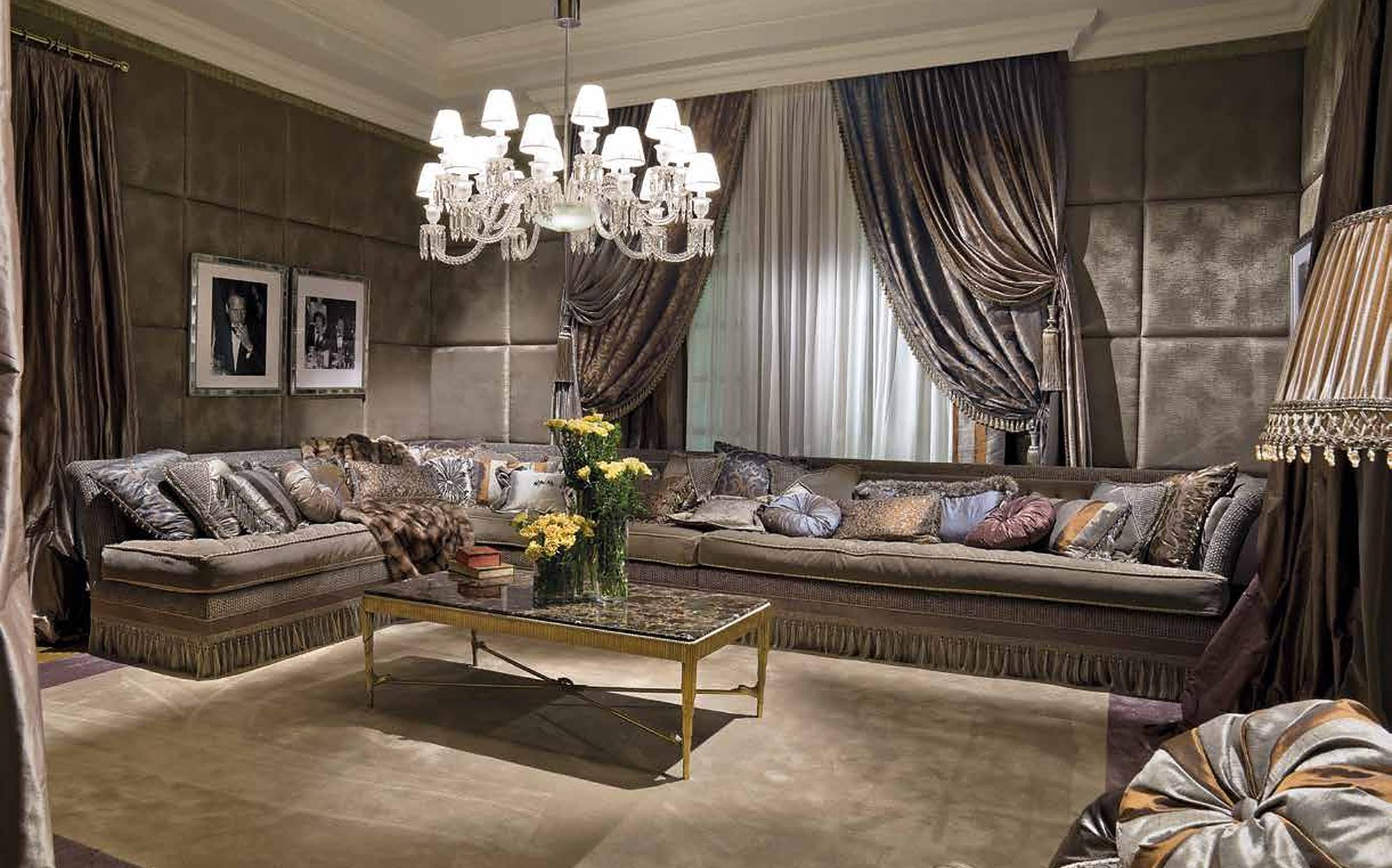 Provasi Signature living room with corner sofas and brass coffee table Provasi Signature living room with corner sofas and brass coffee table – Italian luxury furniture