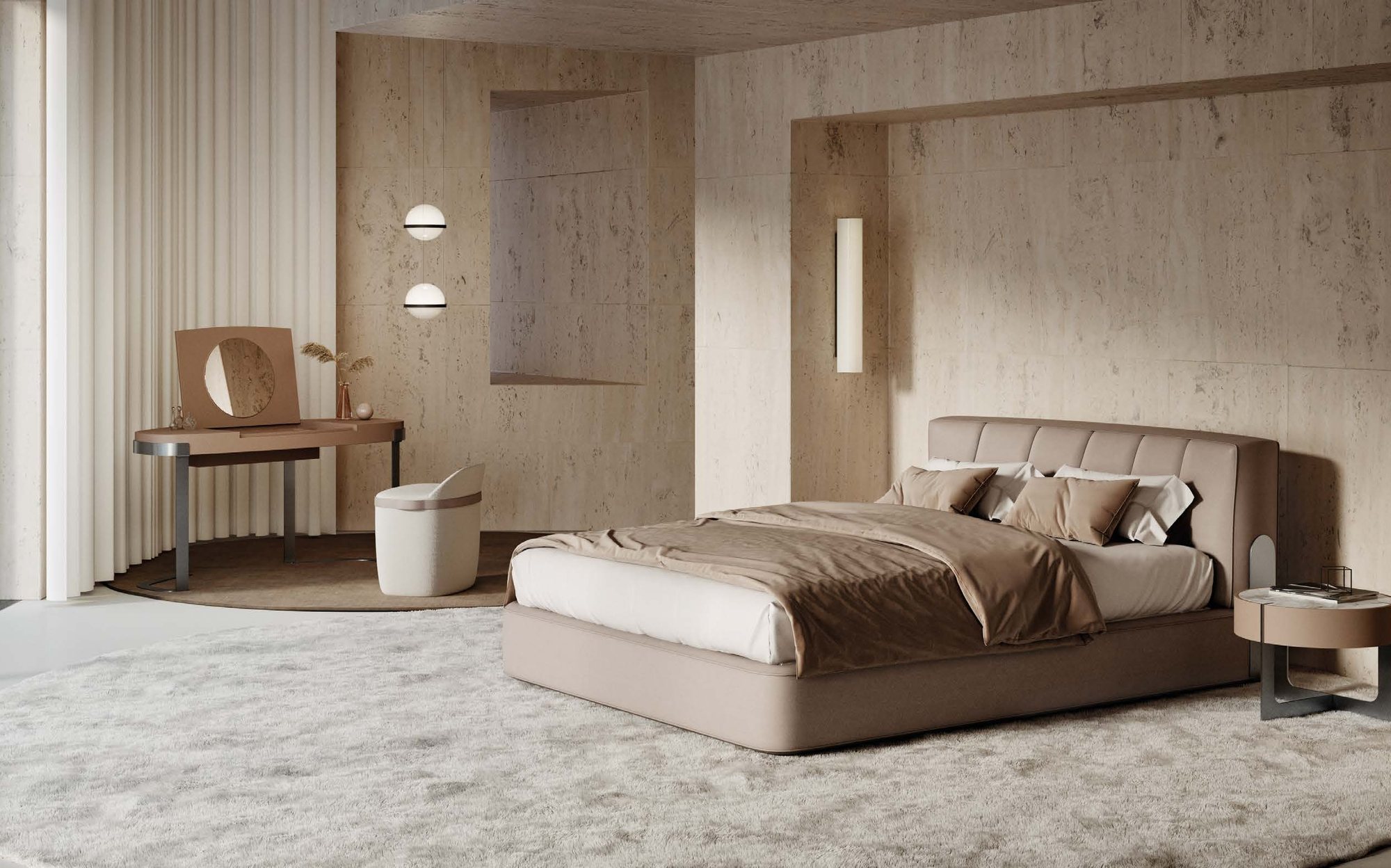 Rossi di Albizzate Collection 2026 upholstered bed with dressing table Rossi di Albizzate Collection 2026 upholstered bed with dressing table – Italian luxury contemporary furniture