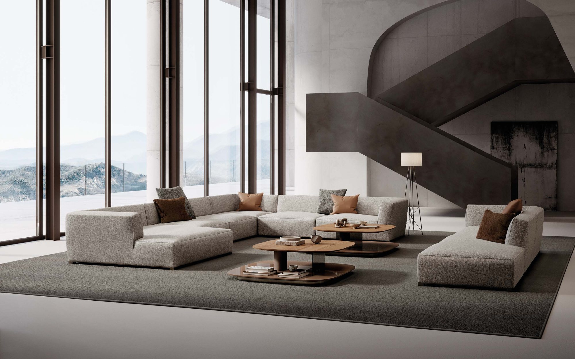 Rossi di Albizzate Collection 2026 large modular sofa in a panoramic living room Rossi di Albizzate Collection 2026 large modular sofa in a panoramic living room – Italian luxury contemporary furniture