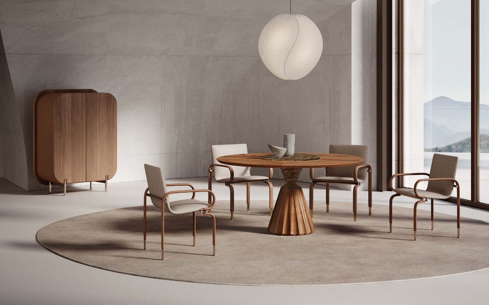Rossi di Albizzate Collection 2026 round wooden dining table with chairs and cabinet Rossi di Albizzate Collection 2026 round wooden dining table with chairs and cabinet – Italian luxury contemporary furniture