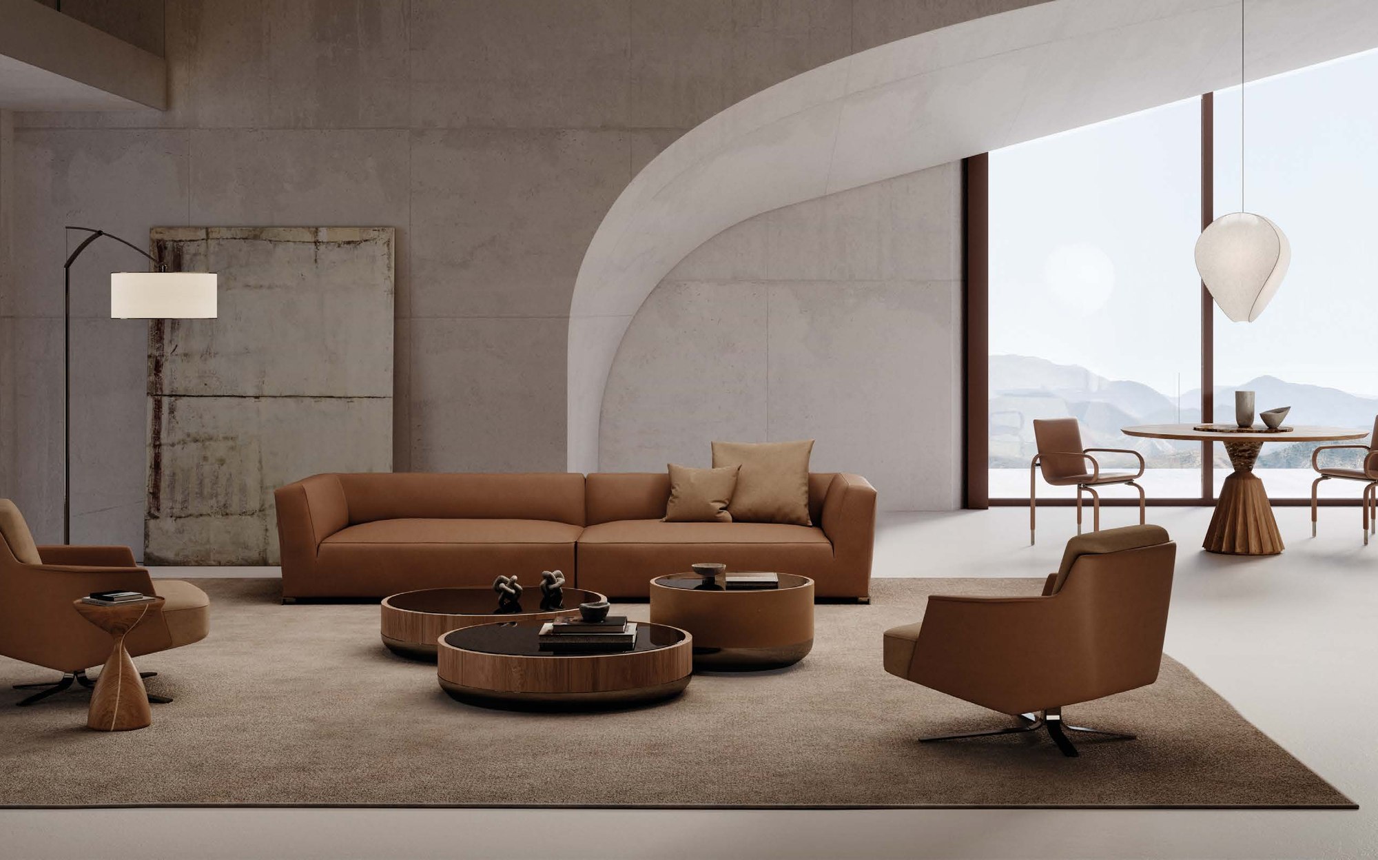 Rossi di Albizzate Collection 2026 cognac leather sofa with swivel armchairs Rossi di Albizzate Collection 2026 cognac leather sofa with swivel armchairs – Italian luxury contemporary furniture