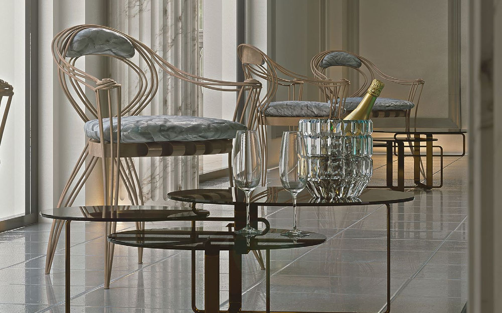 Sergio Villa Opus Garden armchairs and glass coffee tables by the pool Sergio Villa Opus Garden armchairs and glass coffee tables by the pool – Italian luxury outdoor furniture