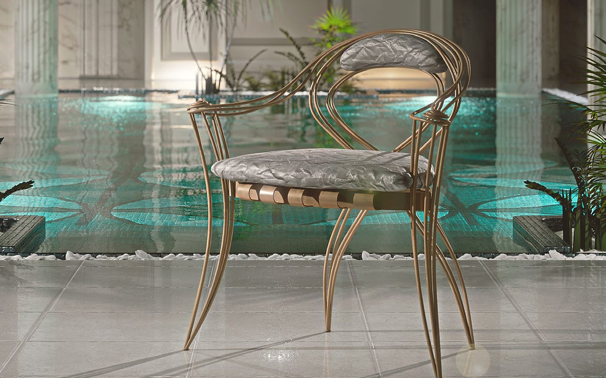 Sergio Villa Opus Garden armchair in bronze by the pool Sergio Villa Opus Garden armchair in bronze by the pool – Italian luxury outdoor furniture