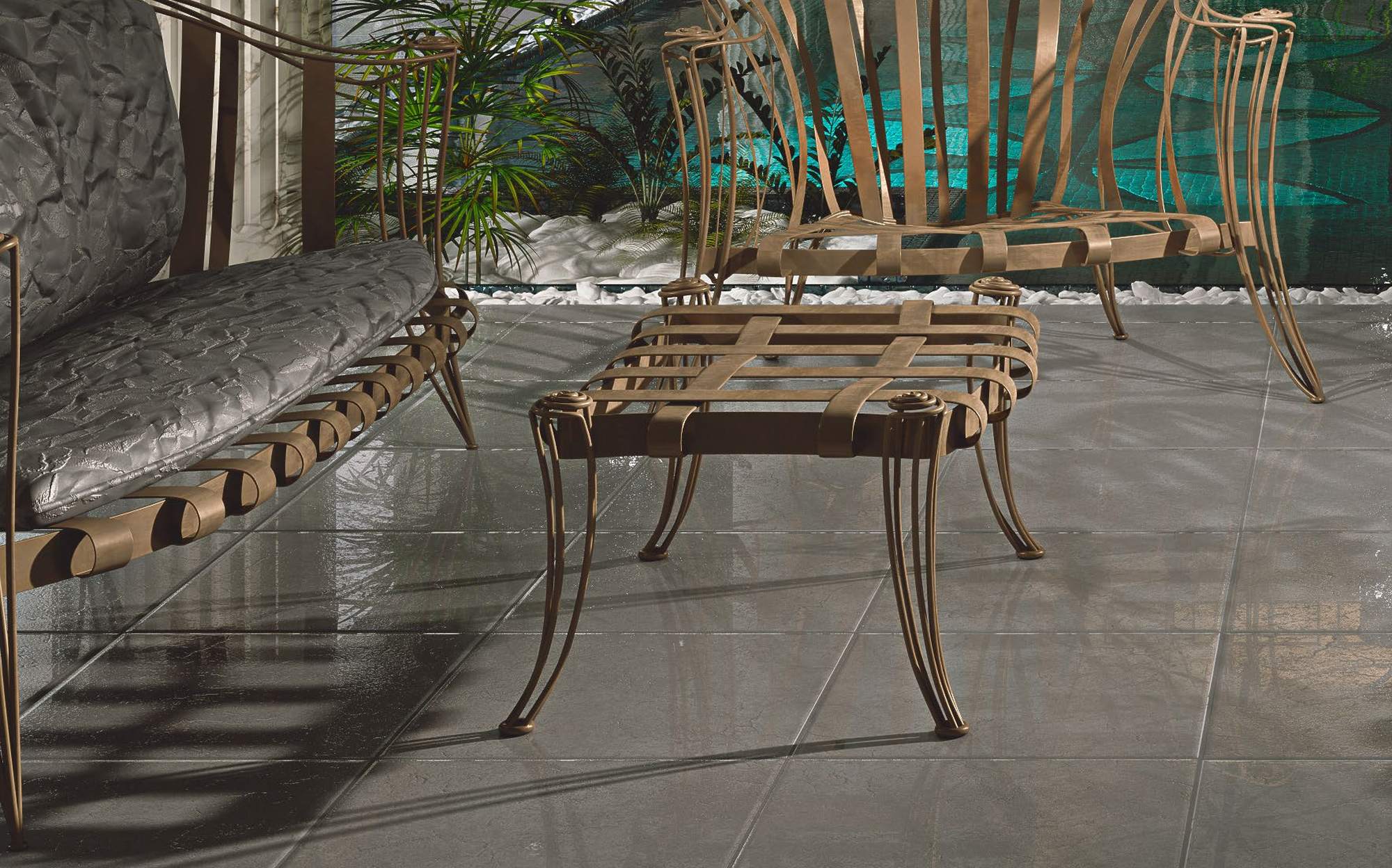 Sergio Villa Opus Garden sofa and pouf with woven straps Sergio Villa Opus Garden sofa and pouf with woven straps – Italian luxury outdoor furniture