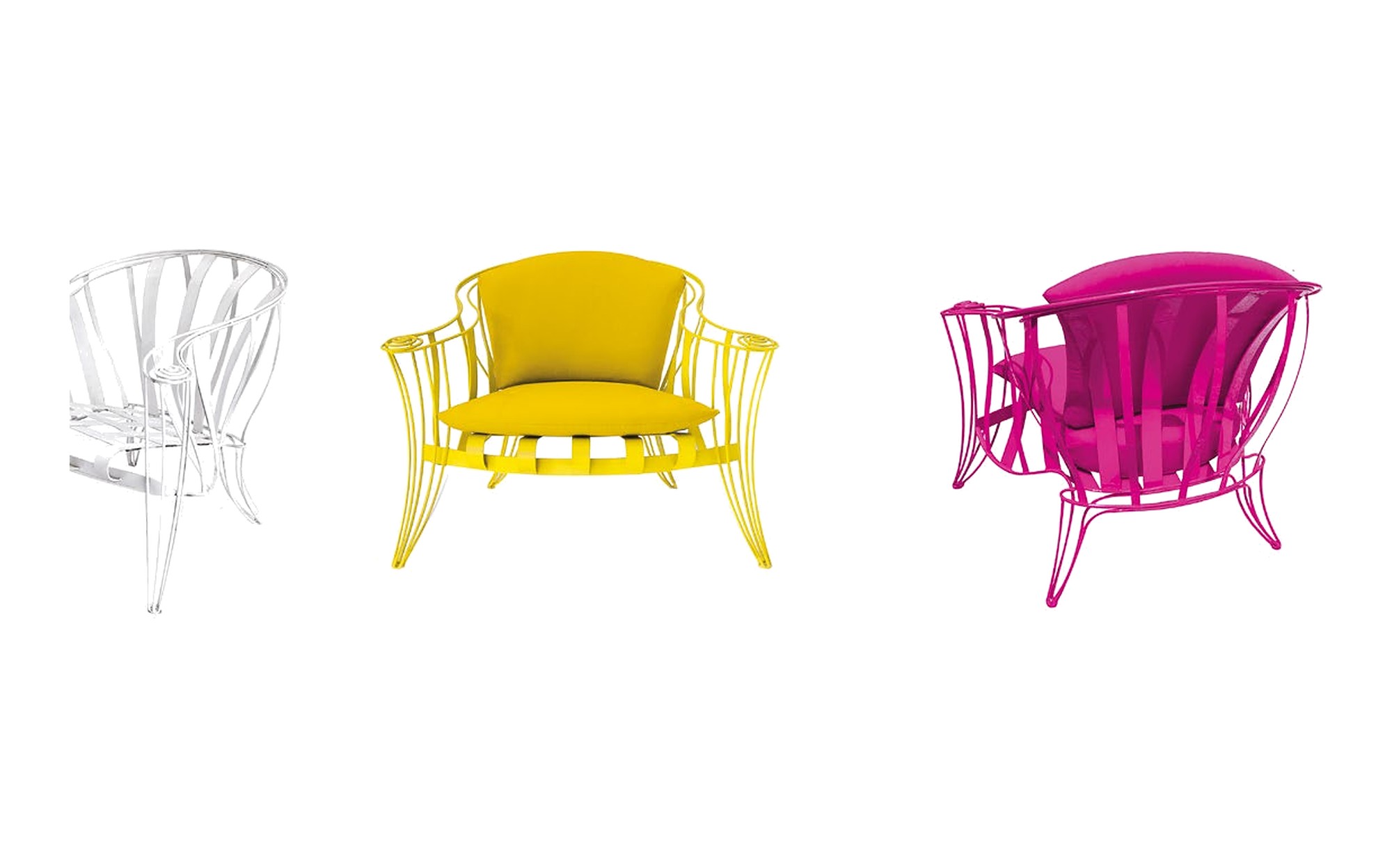 Sergio Villa Opus Garden lacquered armchairs in white, yellow and magenta Sergio Villa Opus Garden lacquered armchairs in white, yellow and magenta – Italian luxury outdoor furniture