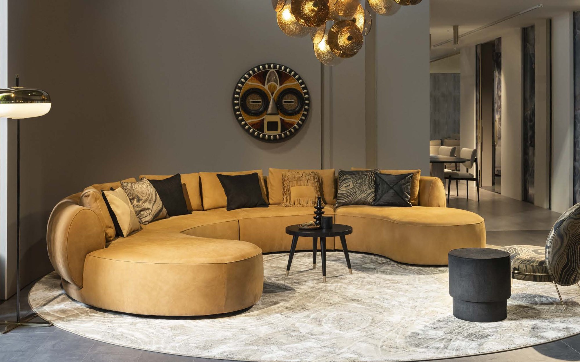 Sicis Botero curved modular sofa in ochre velvet Sicis Botero curved modular sofa in ochre velvet – Italian luxury modular sofa