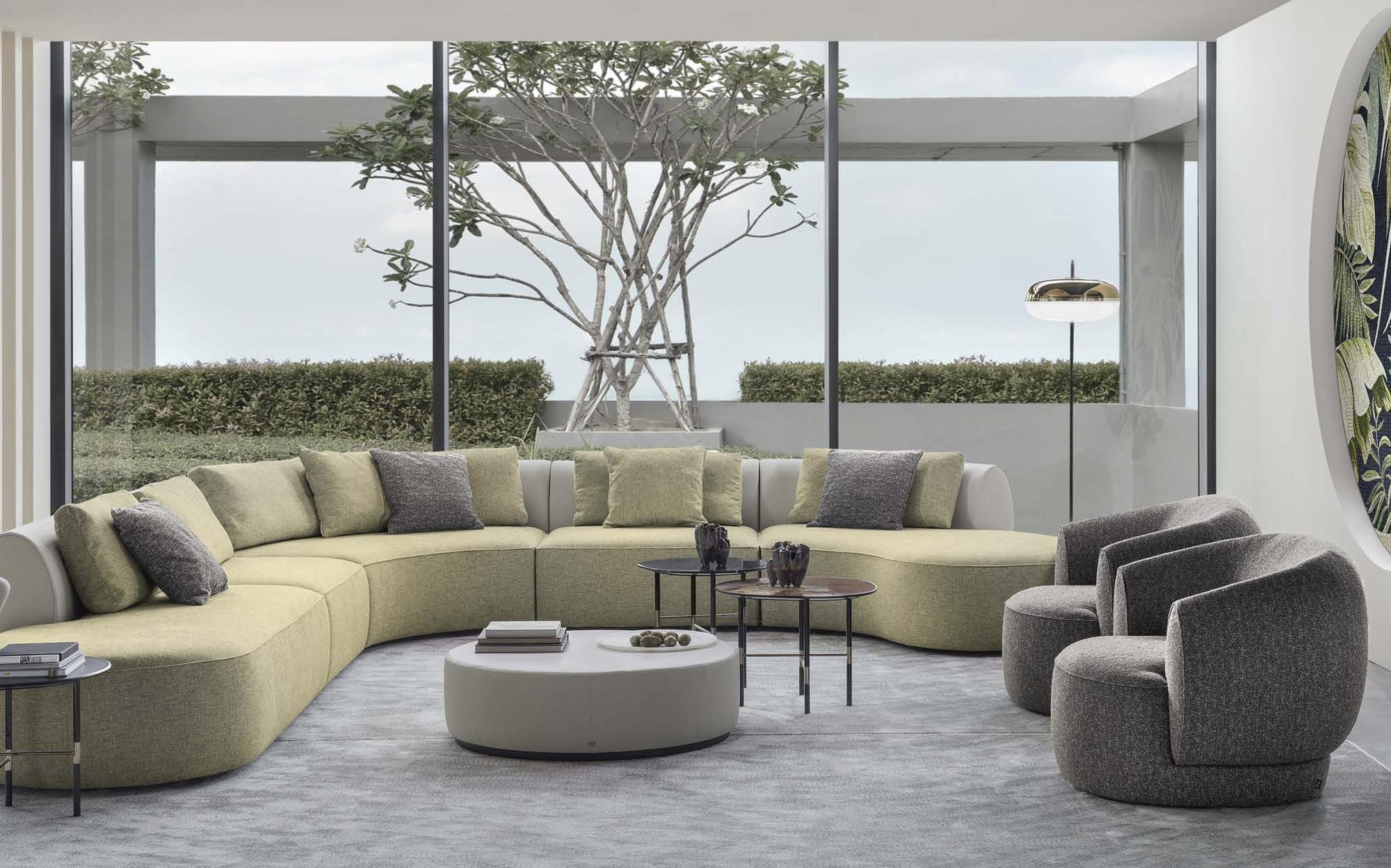 Sicis Botero green curved modular sofa in loft Sicis Botero green curved modular sofa in loft – Italian luxury modular sofa
