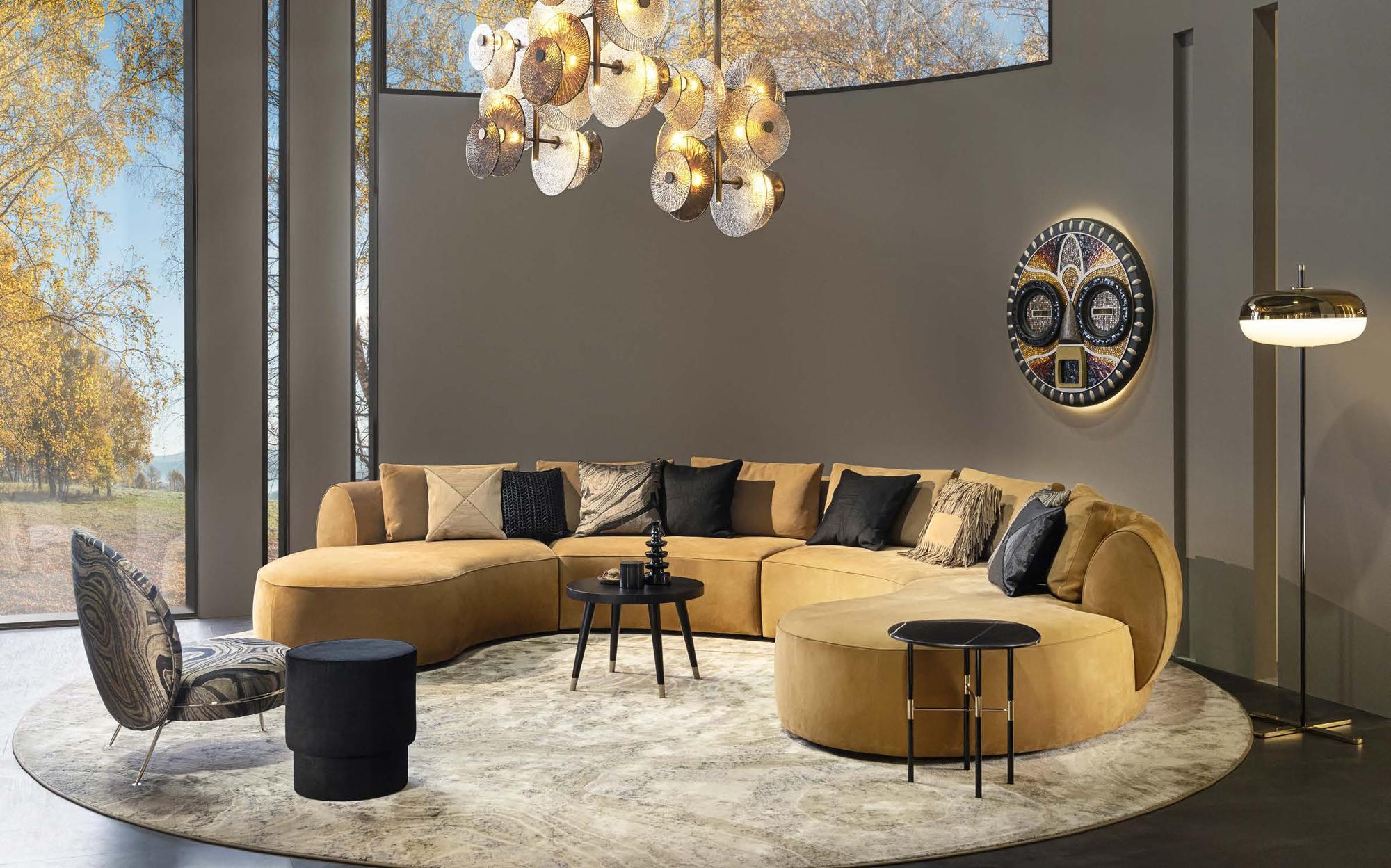 Sicis Botero ochre modular sofa in round living room Sicis Botero ochre modular sofa in round living room – Italian luxury modular sofa