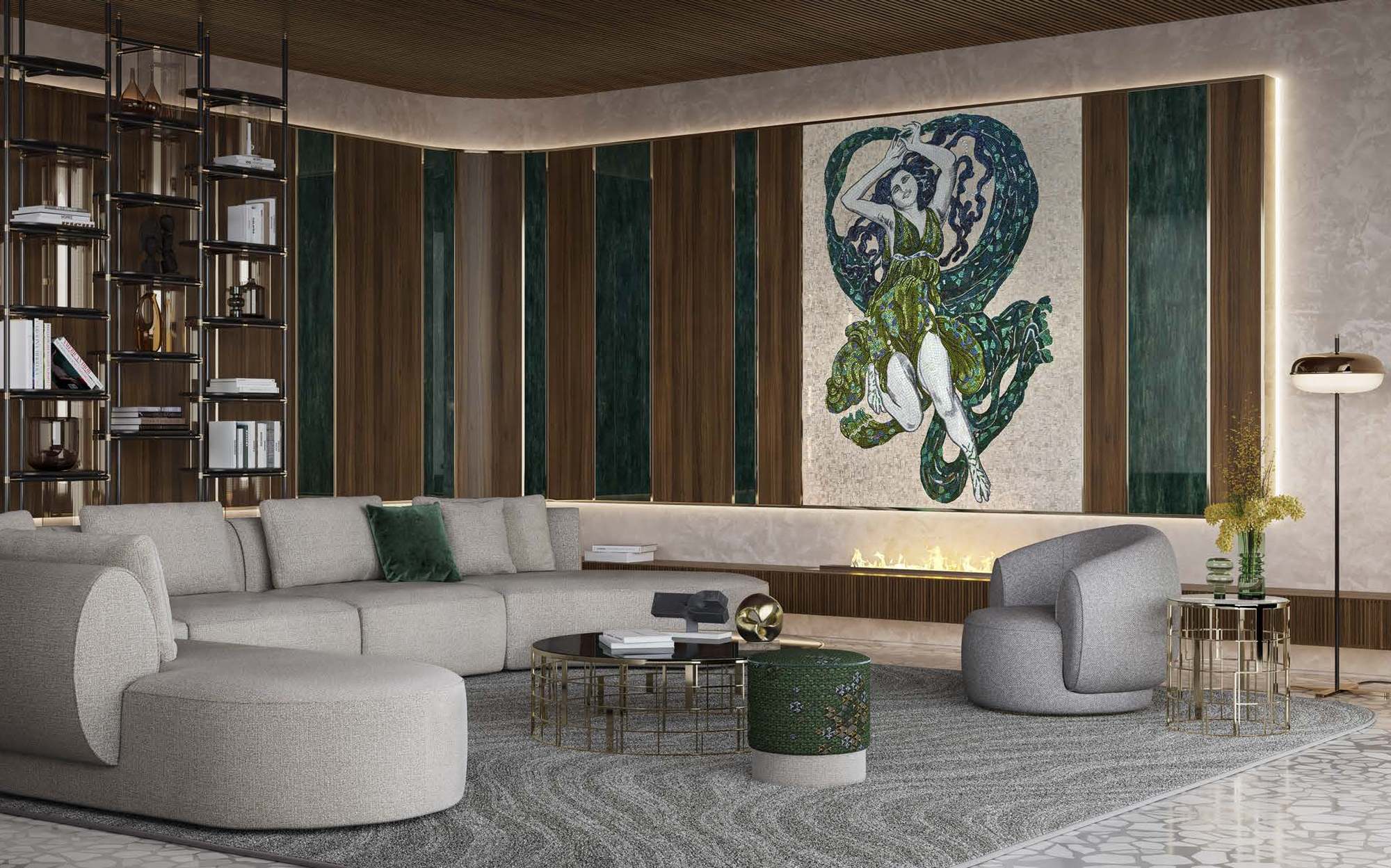 Sicis Botero curved modular sofa with mosaic panel Sicis Botero curved modular sofa with mosaic panel – Italian luxury modular sofa