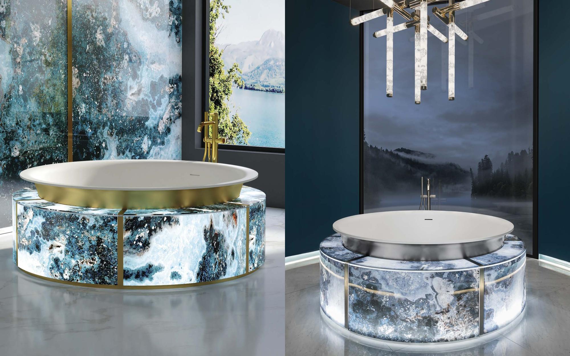 Sicis Elisyan round backlit bathtub in precious stone Sicis Elisyan round backlit bathtub in precious stone – Italian luxury bathroom furniture