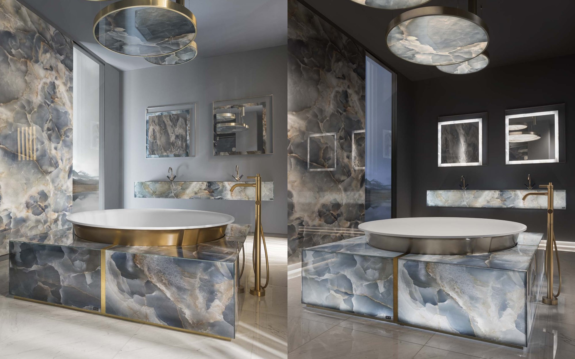 Sicis Elisyan bathtub in blue stone with brass rim Sicis Elisyan bathtub in blue stone with brass rim – Italian luxury bathroom furniture