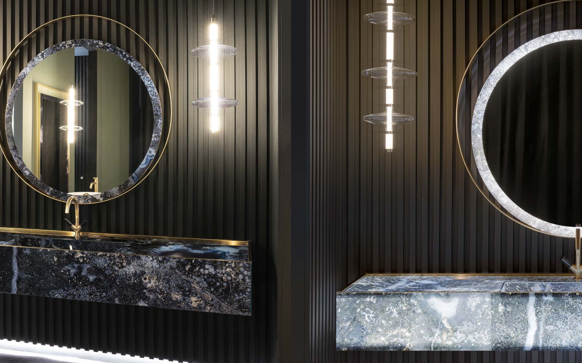 Sicis Elisyan dark stone washbasin with round mirror Sicis Elisyan dark stone washbasin with round mirror – Italian luxury bathroom furniture
