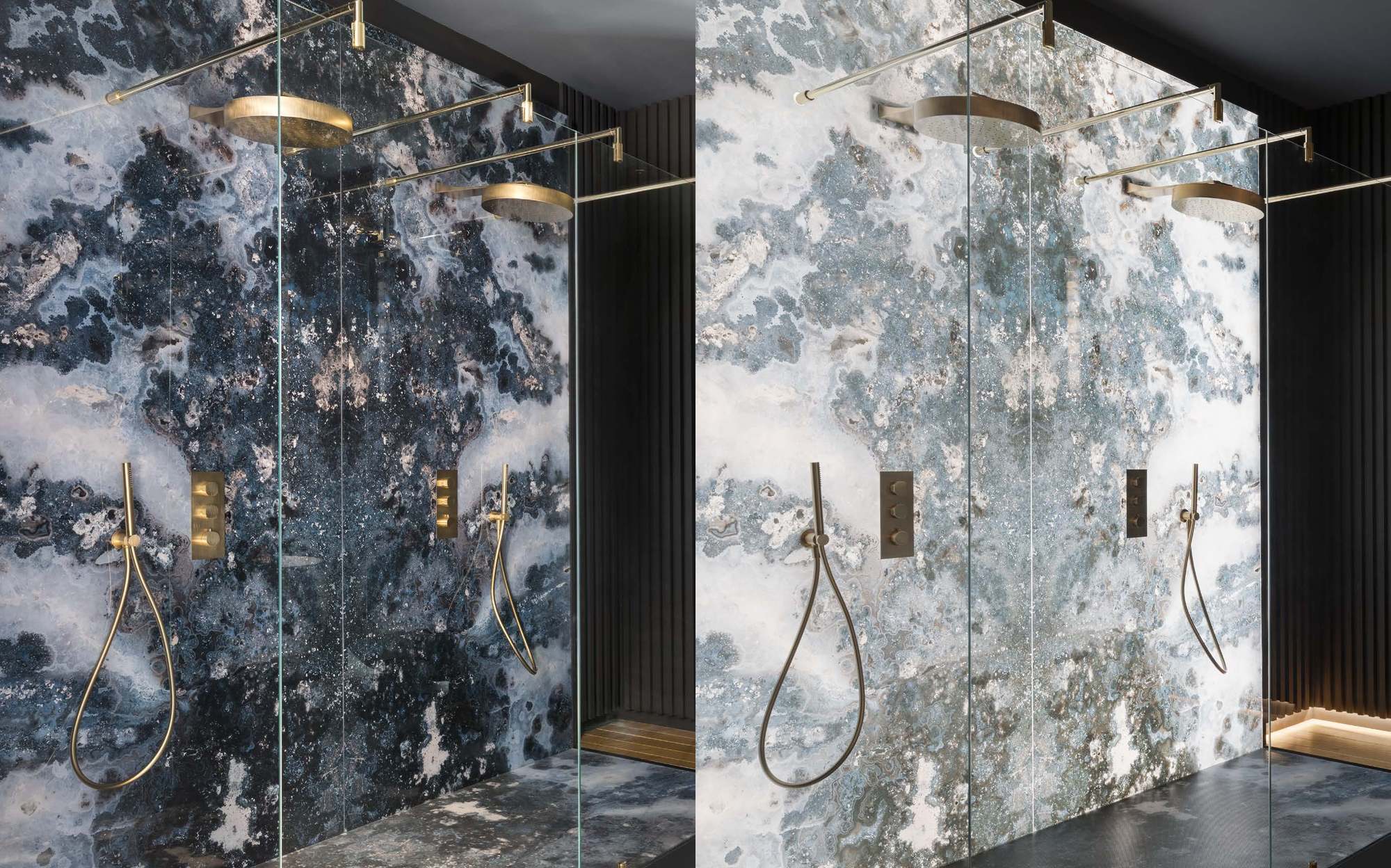 Sicis Elisyan shower in blue stone with brass fittings Sicis Elisyan shower in blue stone with brass fittings – Italian luxury bathroom furniture