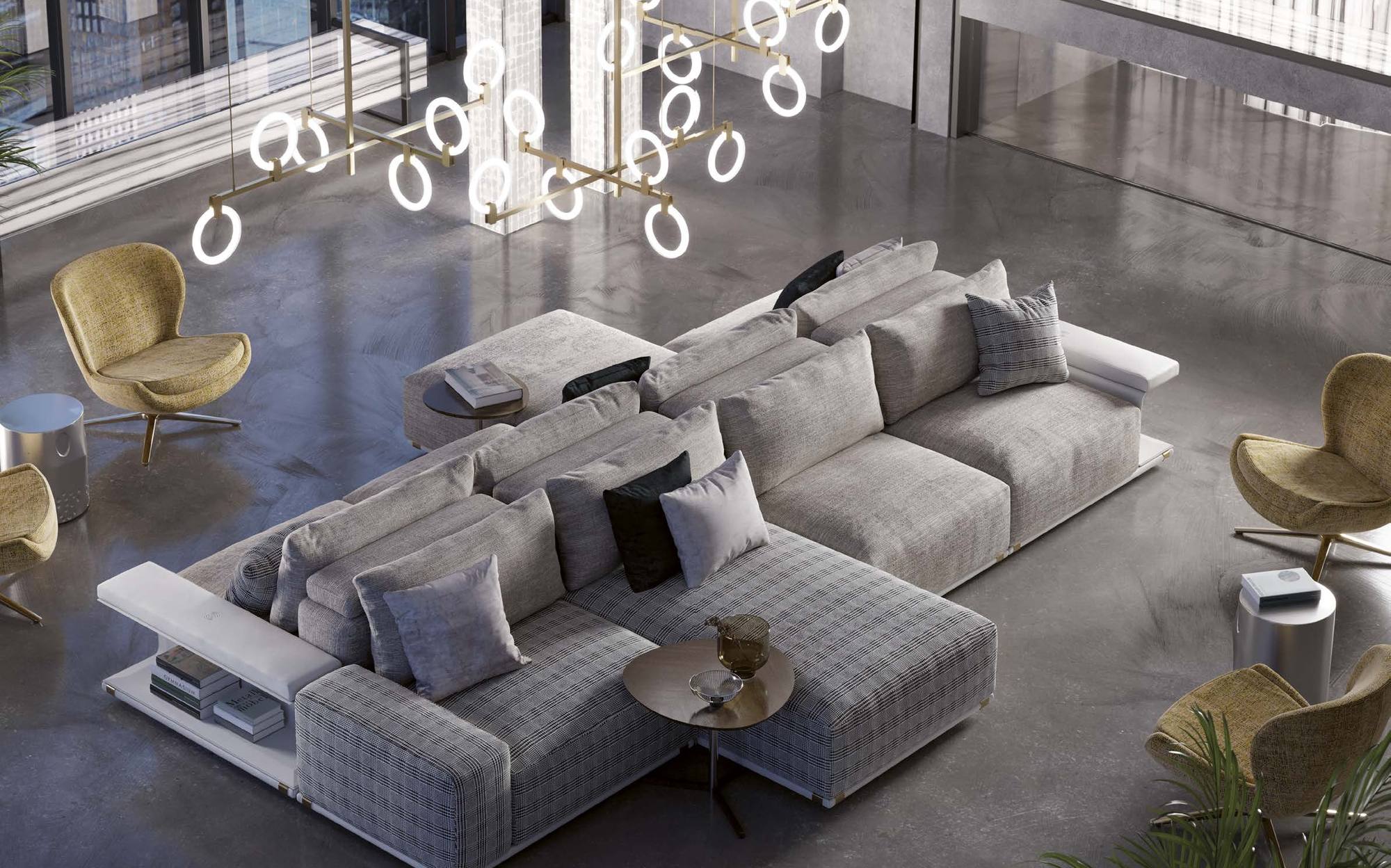 Sicis Lighting ring chandelier over living room sofa Sicis Lighting ring chandelier over living room sofa – Italian luxury lighting