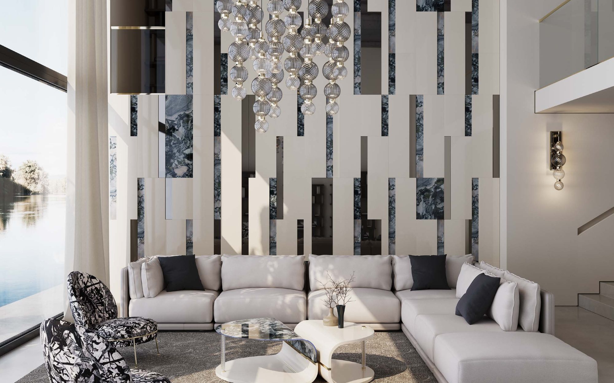 Sicis Lighting glass pendant lamps over corner sofa Sicis Lighting glass pendant lamps over corner sofa – Italian luxury lighting