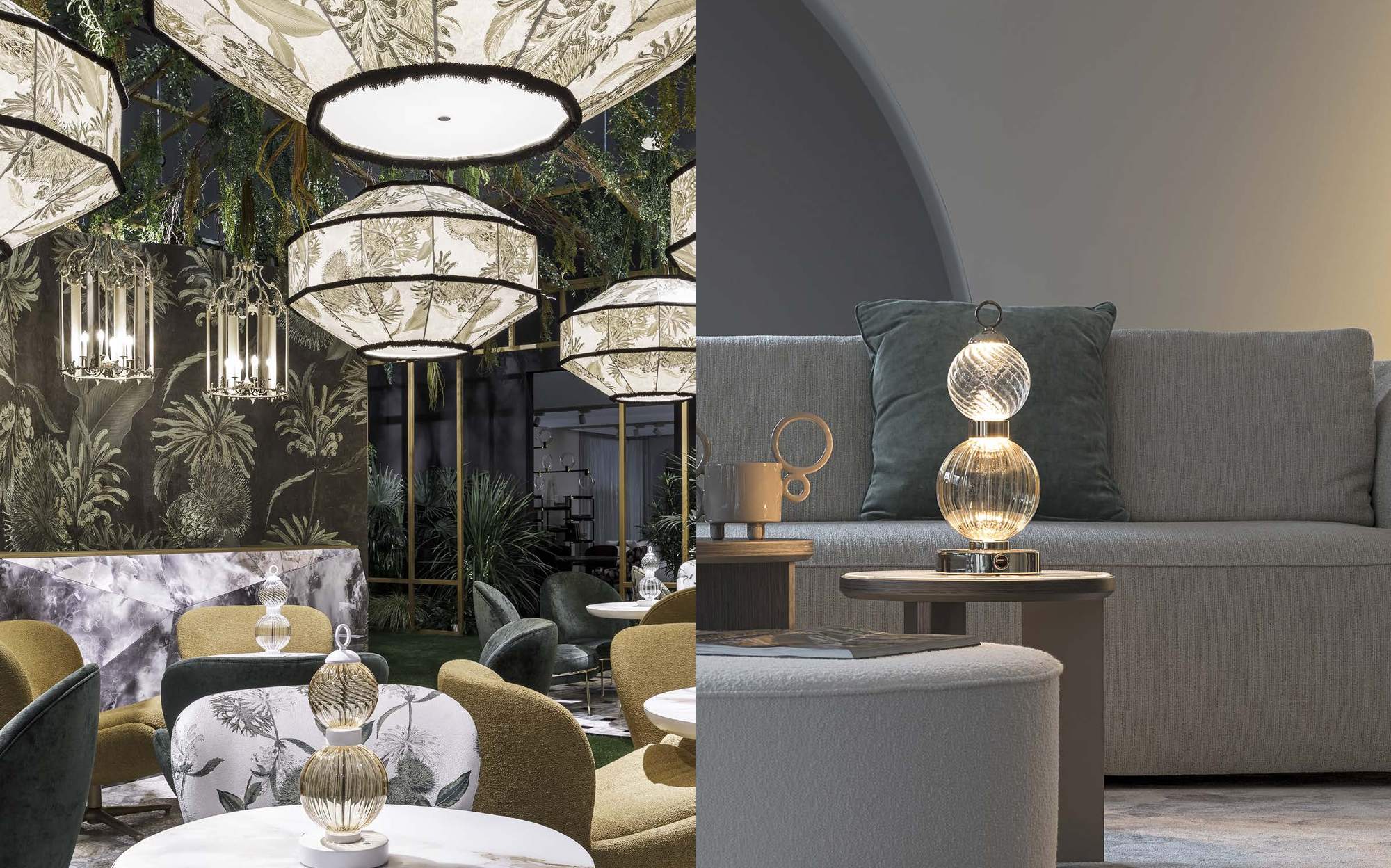 Sicis Lighting drum chandeliers in winter garden and glass table lamp Sicis Lighting drum chandeliers in winter garden and glass table lamp – Italian luxury lighting
