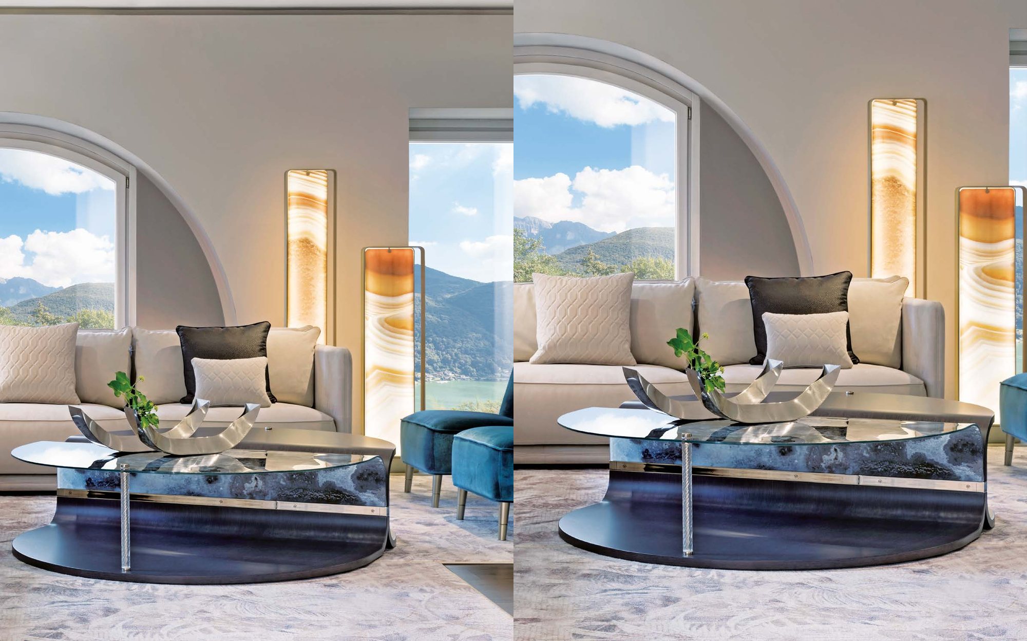 Sicis Mars coffee table in living room with arched windows Sicis Mars coffee table in living room with arched windows – Italian luxury coffee table