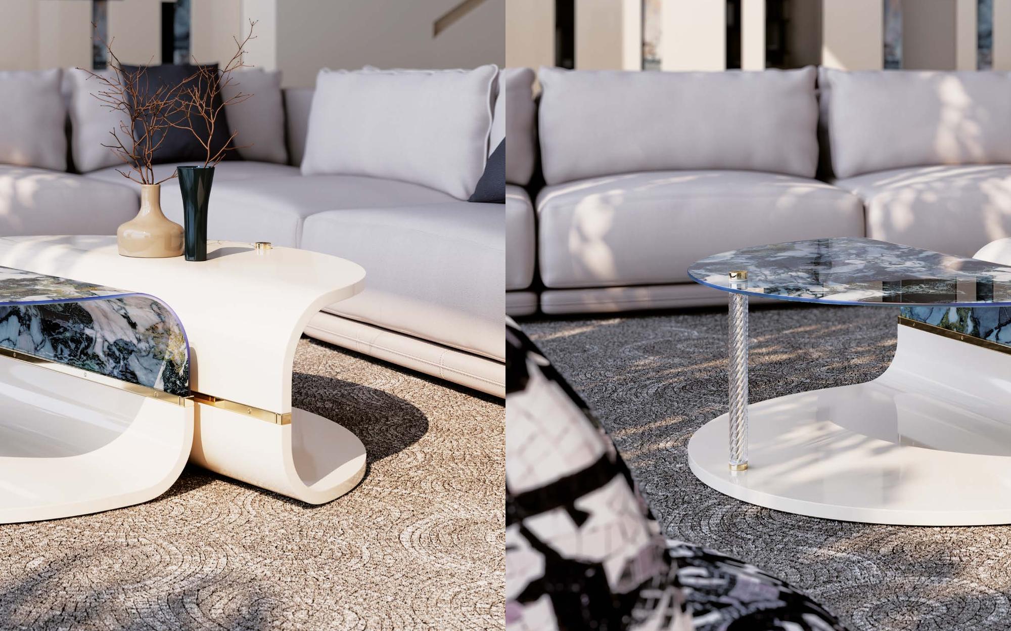 Sicis Mars coffee tables in ivory and blue stone Sicis Mars coffee tables in ivory and blue stone – Italian luxury coffee table