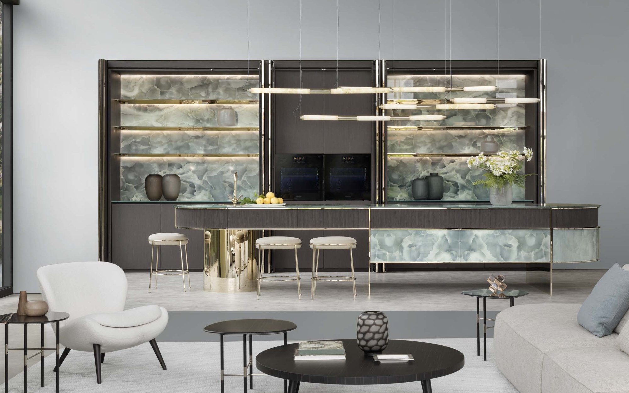 Sicis Rialto Kitchen кухня с витринами из оникса и островом Sicis Rialto Kitchen кухня с витринами из оникса и островом – итальянская кухня люкс