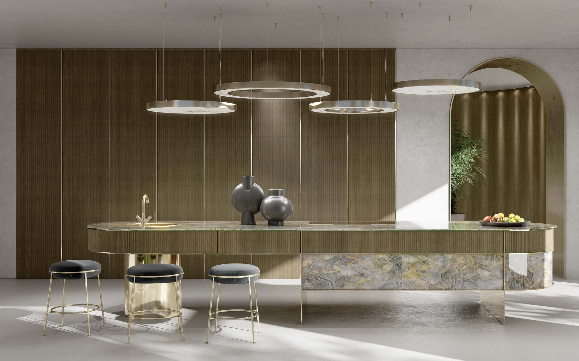 Sicis Rialto Kitchen кухня из бронзового дерева с длинным островом Sicis Rialto Kitchen кухня из бронзового дерева с длинным островом – итальянская кухня люкс