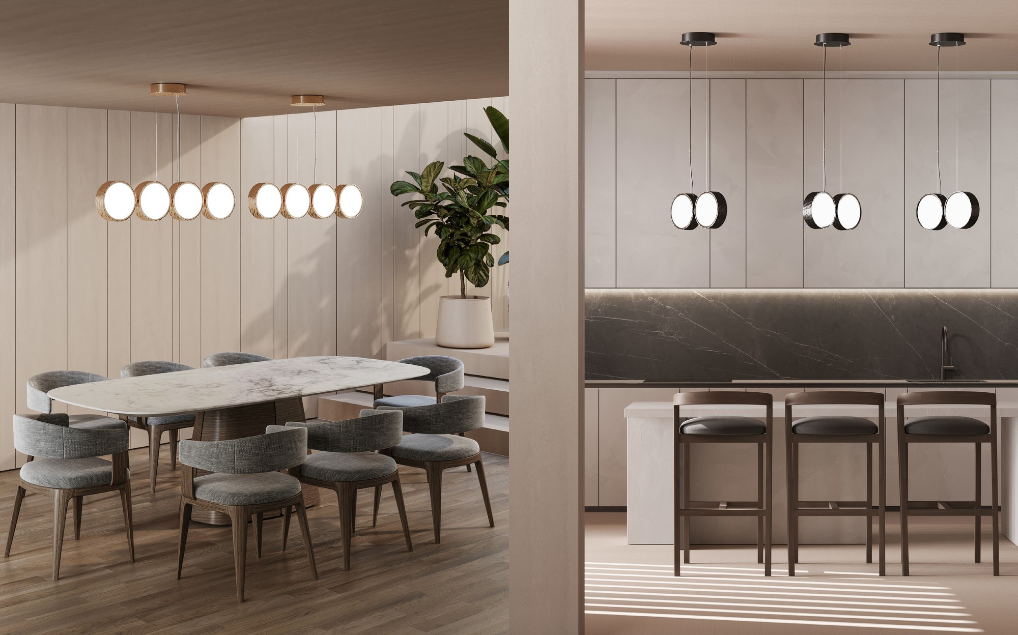 Stillux Limelight round pendant lamps over dining table and kitchen Stillux Limelight round pendant lamps over dining table and kitchen – Italian luxury lighting