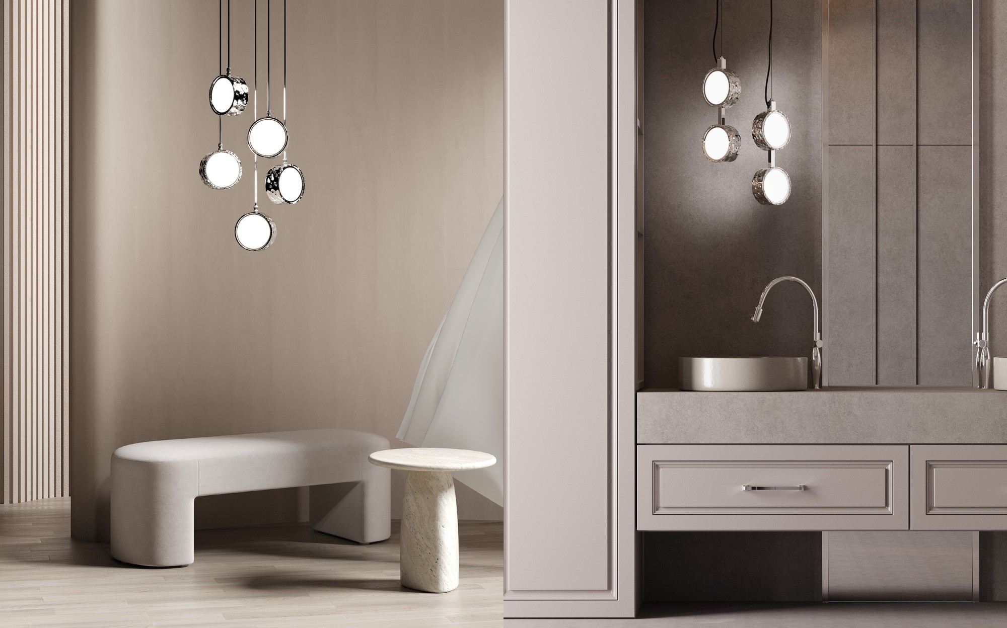 Stillux Limelight pendant cluster in lounge and bathroom Stillux Limelight pendant cluster in lounge and bathroom – Italian luxury lighting