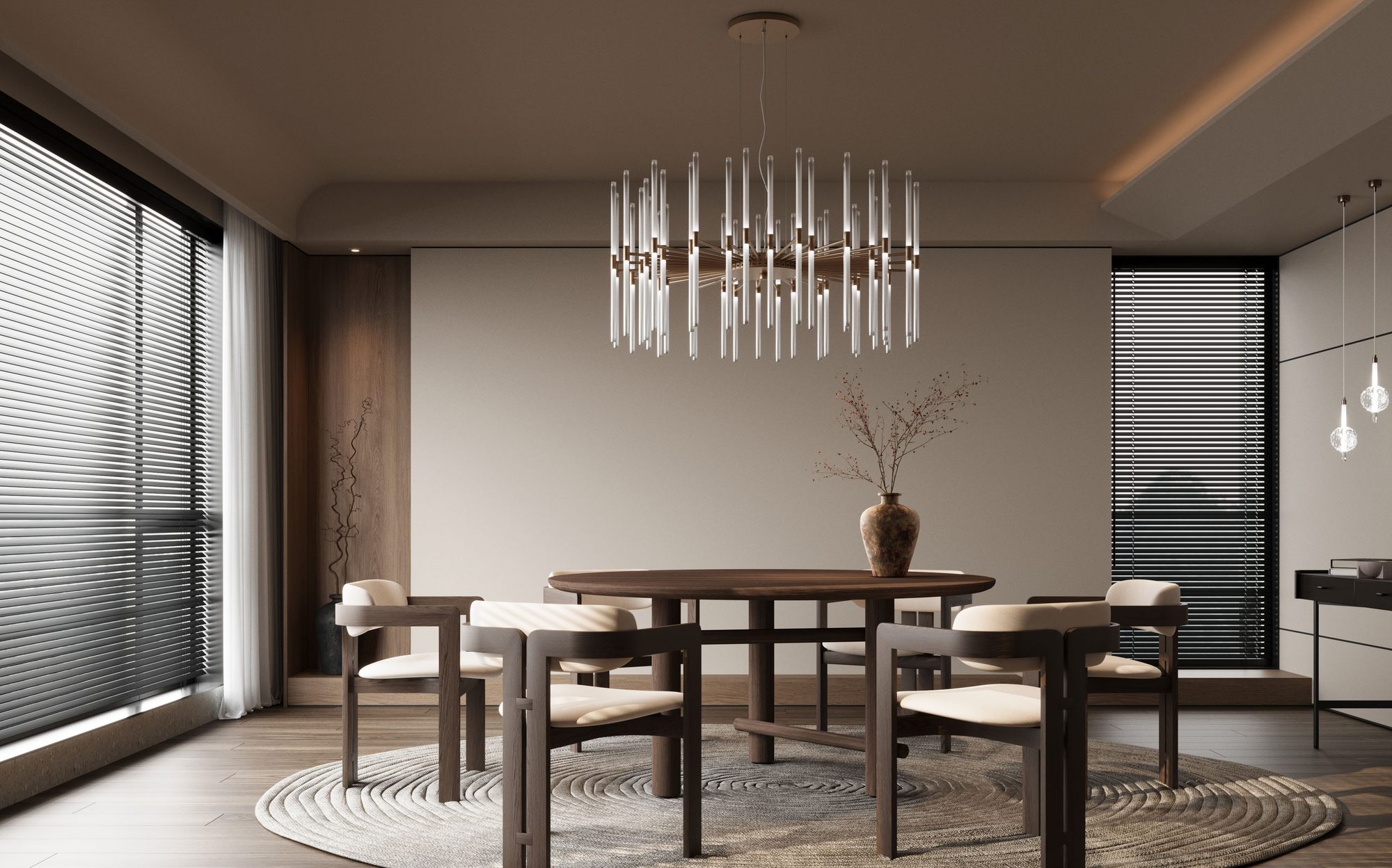 Stillux The Gallery glass rod chandelier over dining table Stillux The Gallery glass rod chandelier over dining table – Italian luxury lighting