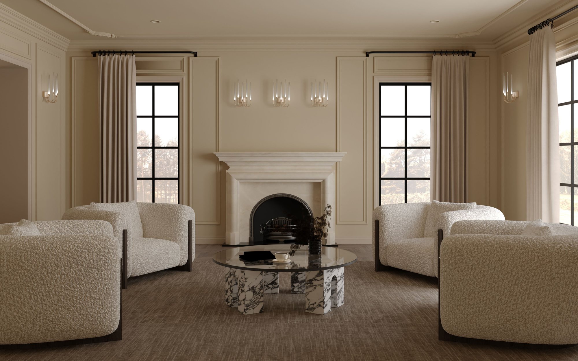 Stillux The Gallery wall sconces in living room with fireplace Stillux The Gallery wall sconces in living room with fireplace – Italian luxury lighting