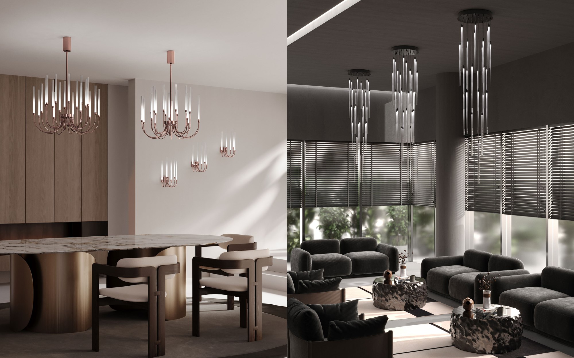 Stillux The Gallery chandeliers in dining room and lounge Stillux The Gallery chandeliers in dining room and lounge – Italian luxury lighting