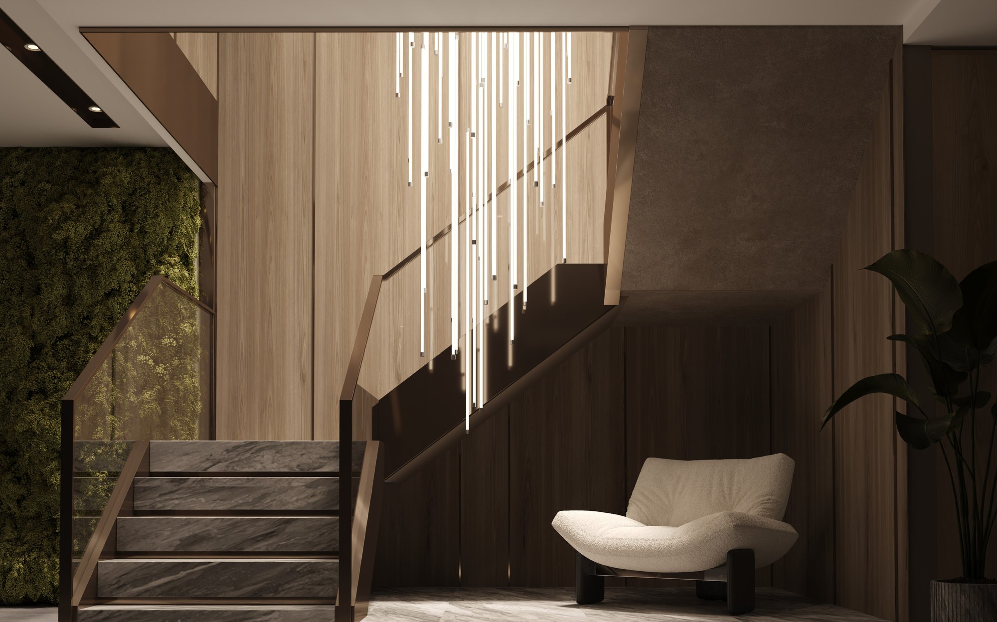 Stillux The Line cascade light lines in stairwell Stillux The Line cascade light lines in stairwell – Italian luxury lighting