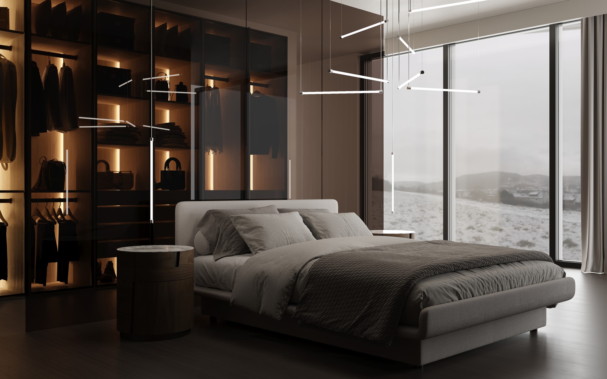 Stillux The Line linear lights in bedroom with walk in closet Stillux The Line linear lights in bedroom with walk in closet – Italian luxury lighting