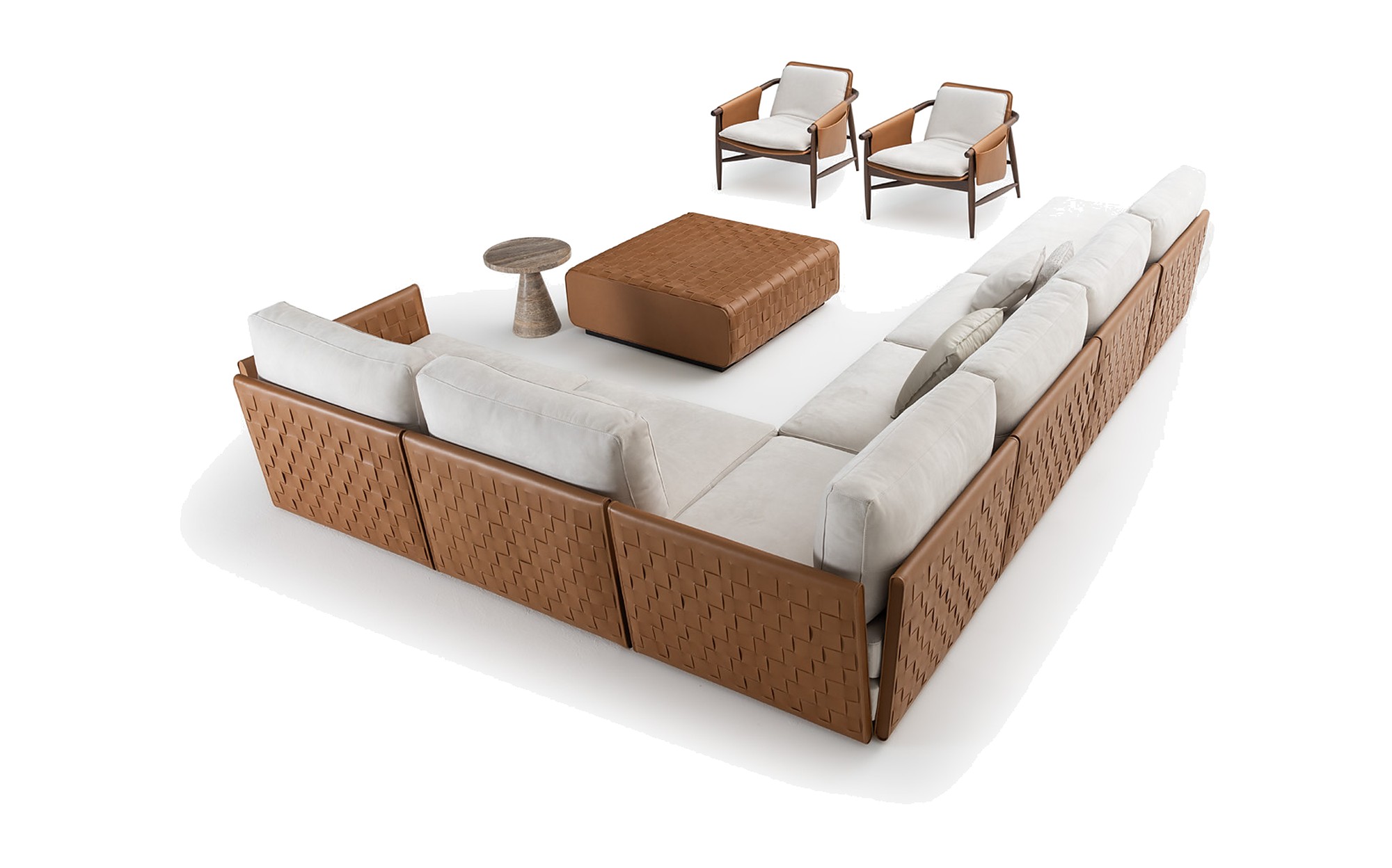Ulivi Salotti Emotive Boogie sectional sofa in woven leather with pouf Ulivi Salotti Emotive Boogie sectional sofa in woven leather with pouf – Italian luxury furniture