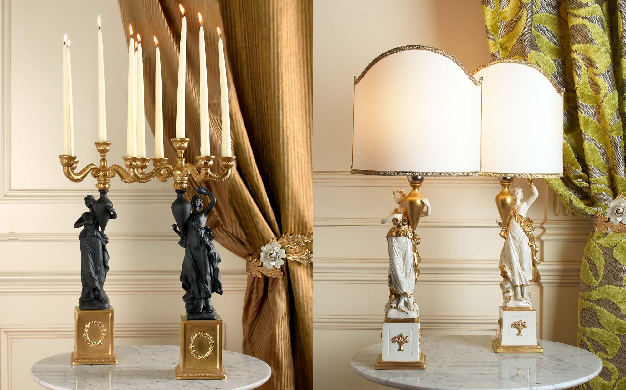 Villari Grande Impero black candelabra and figurine table lamps Villari Grande Impero black candelabra and figurine table lamps – Italian luxury porcelain