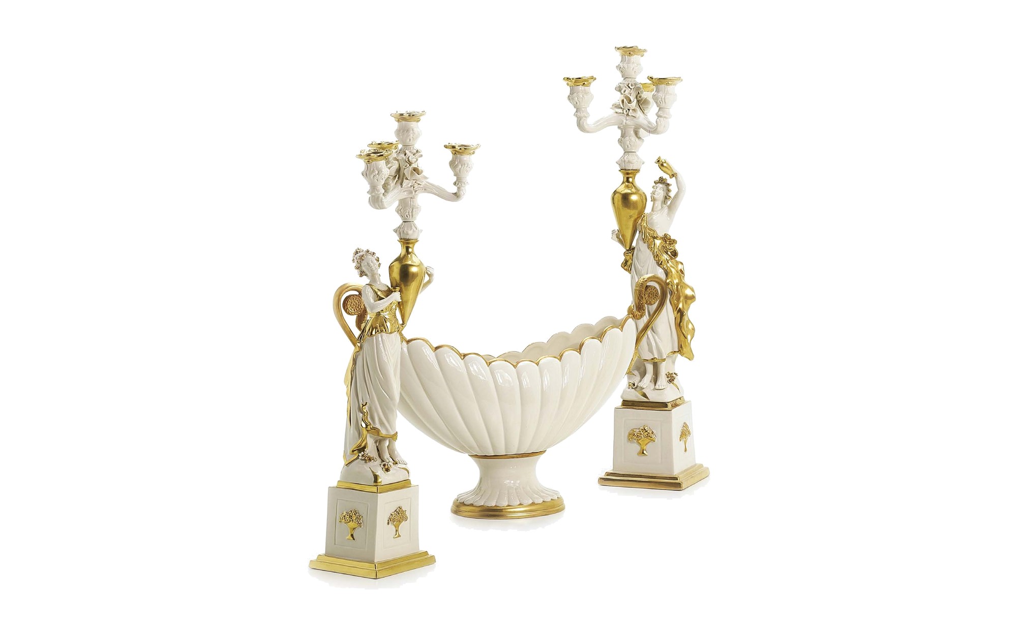 Villari Grande Impero jardiniere with figurine candelabra Villari Grande Impero jardiniere with figurine candelabra – Italian luxury porcelain