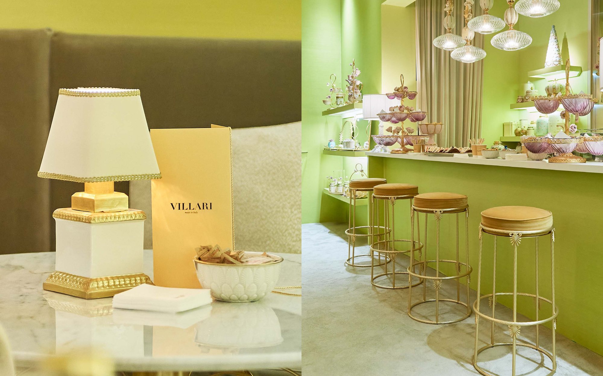 Villari Grande Impero table lamp and bar with stools Villari Grande Impero table lamp and bar with stools – Italian luxury porcelain